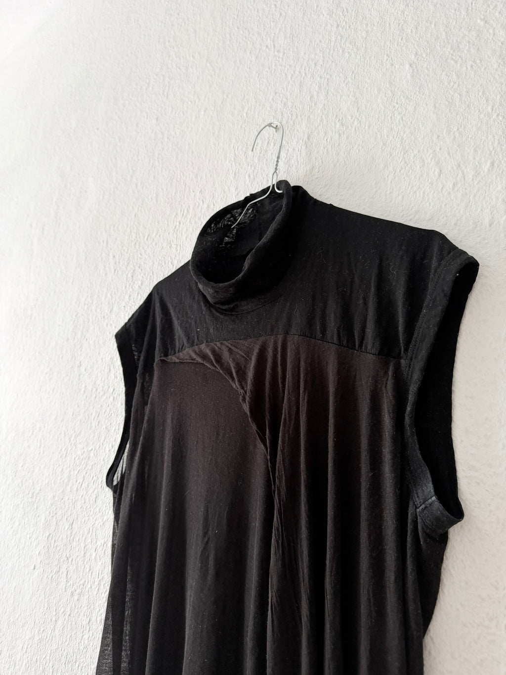 S/S 10 "RELEASE" Black Cotton & Viscose Runway Mock Neck Tank Top Rick Owens L