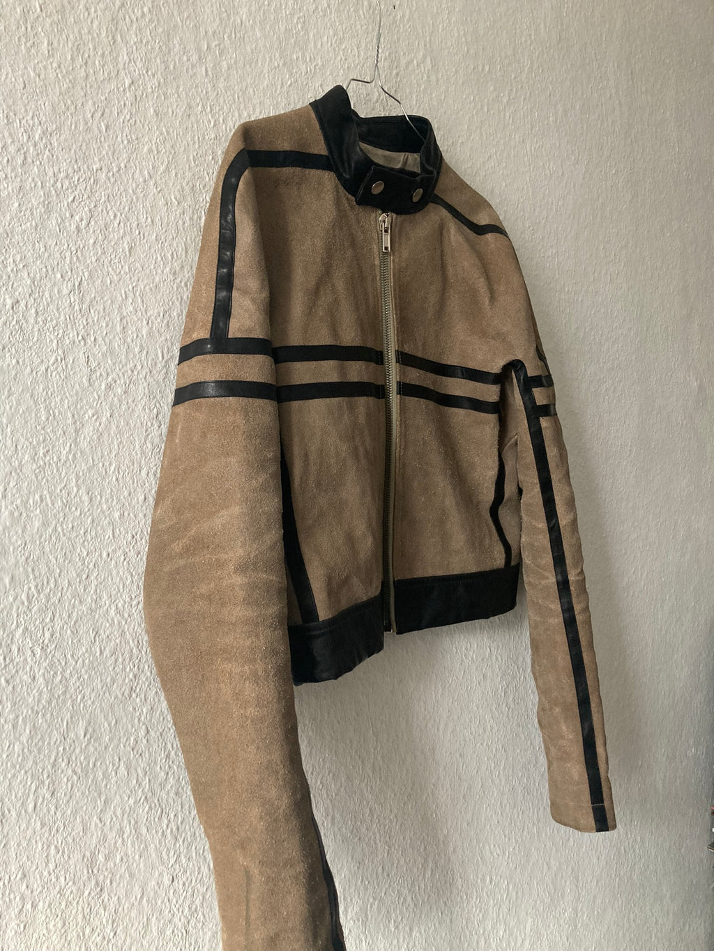 F/W 12 "MOUNTAIN" Cropped Runway Suede Calf Leather Jacket in Black & Pearl Size 52/L