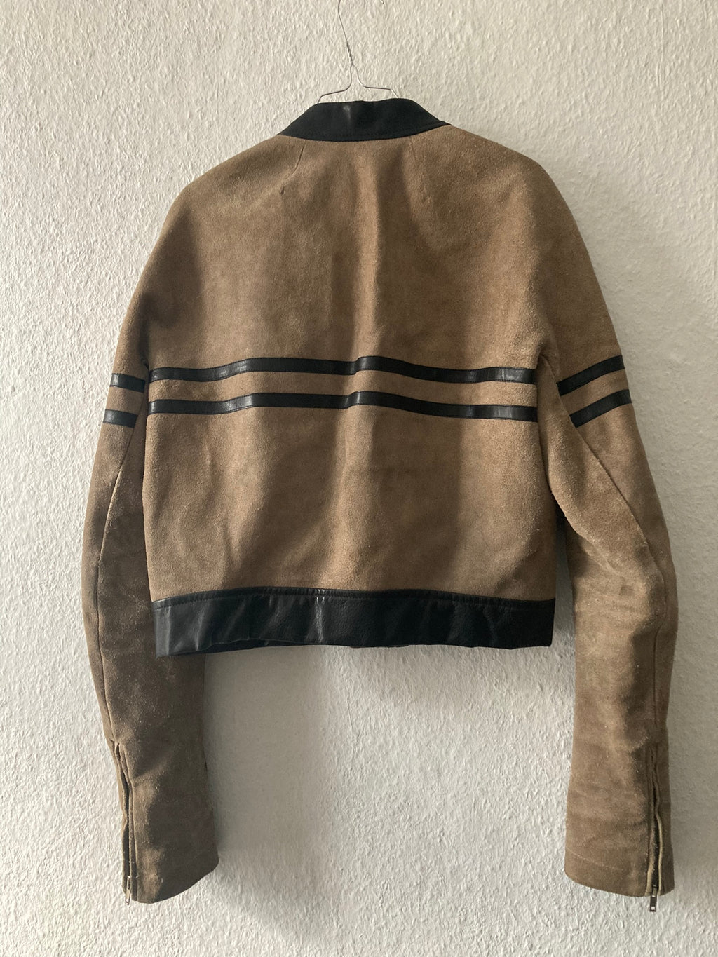 F/W 12 "MOUNTAIN" Cropped Runway Suede Calf Leather Jacket in Black & Pearl Size 52/L