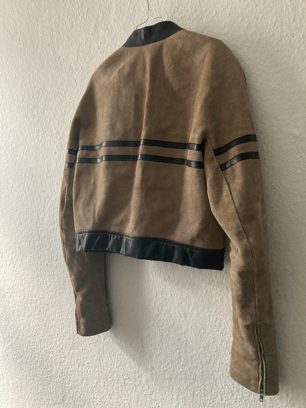 F/W 12 "MOUNTAIN" Cropped Runway Suede Calf Leather Jacket in Black & Pearl Size 52/L