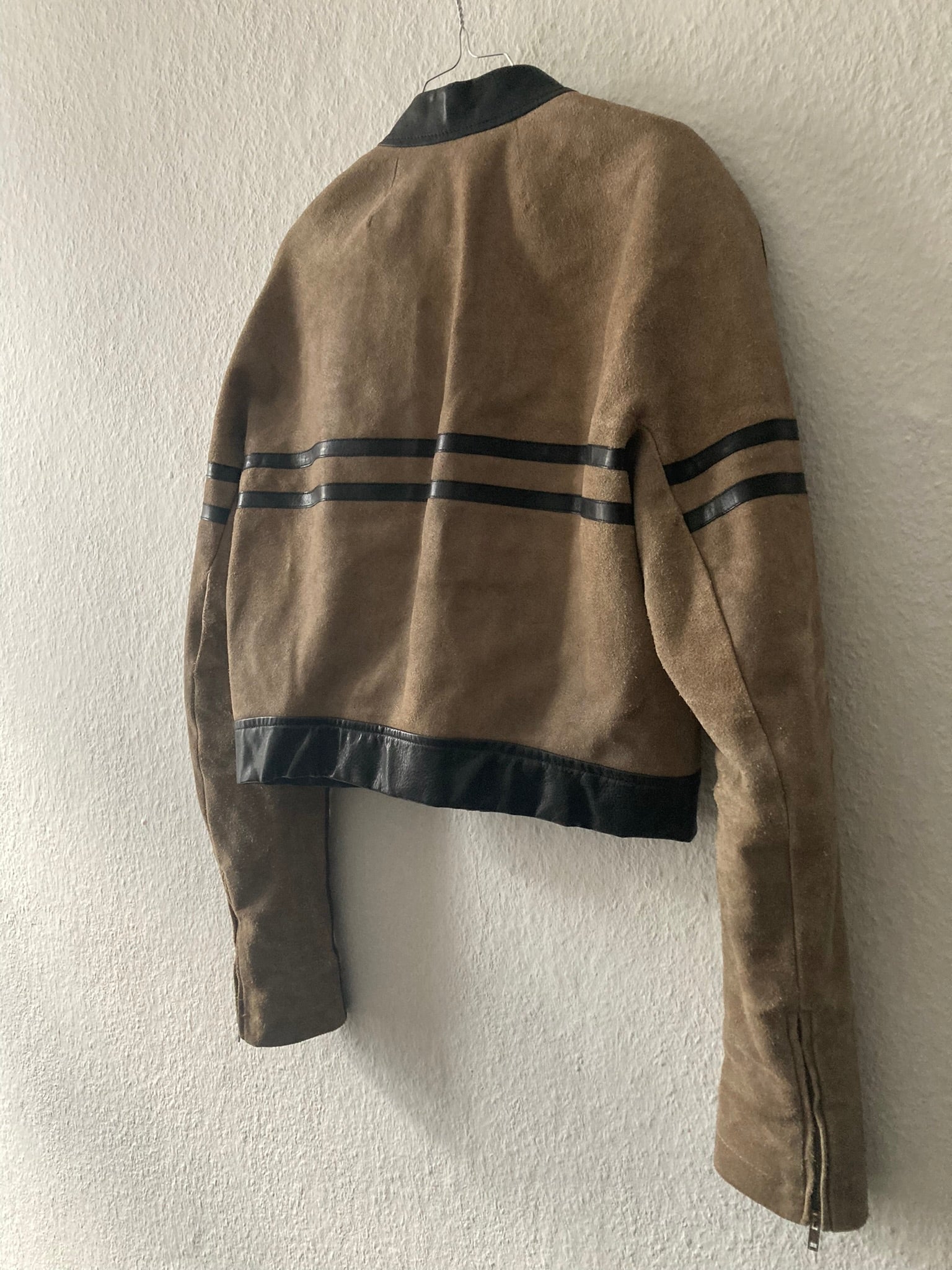 F/W 12 "MOUNTAIN" Cropped Runway Suede Calf Leather Jacket in Black & Pearl Size 52/L