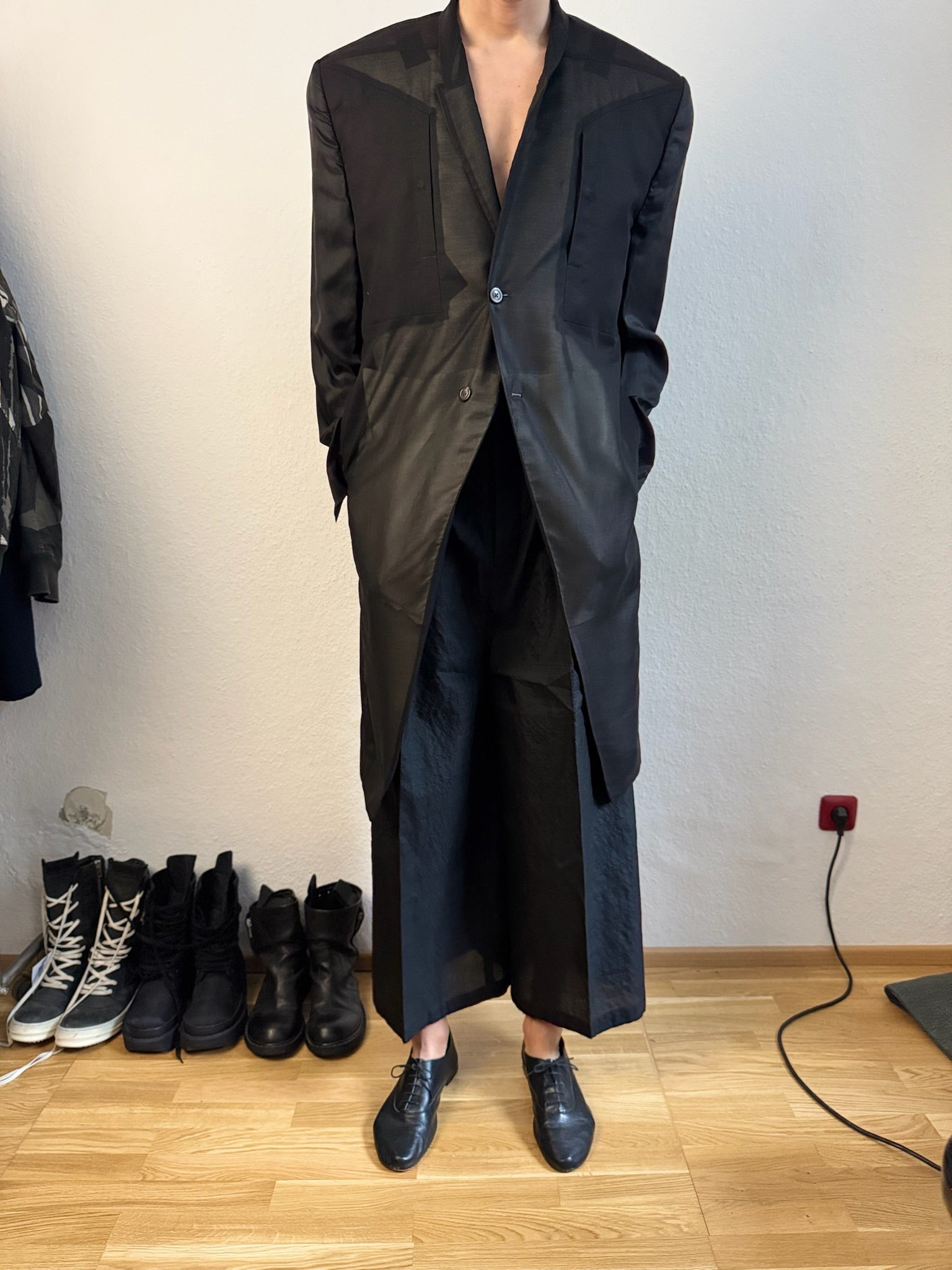 S/S 22 “FOGACHINE” Sample Jumbo Tatlin Wool Semi-Sheer Runway Coat Rick Owens