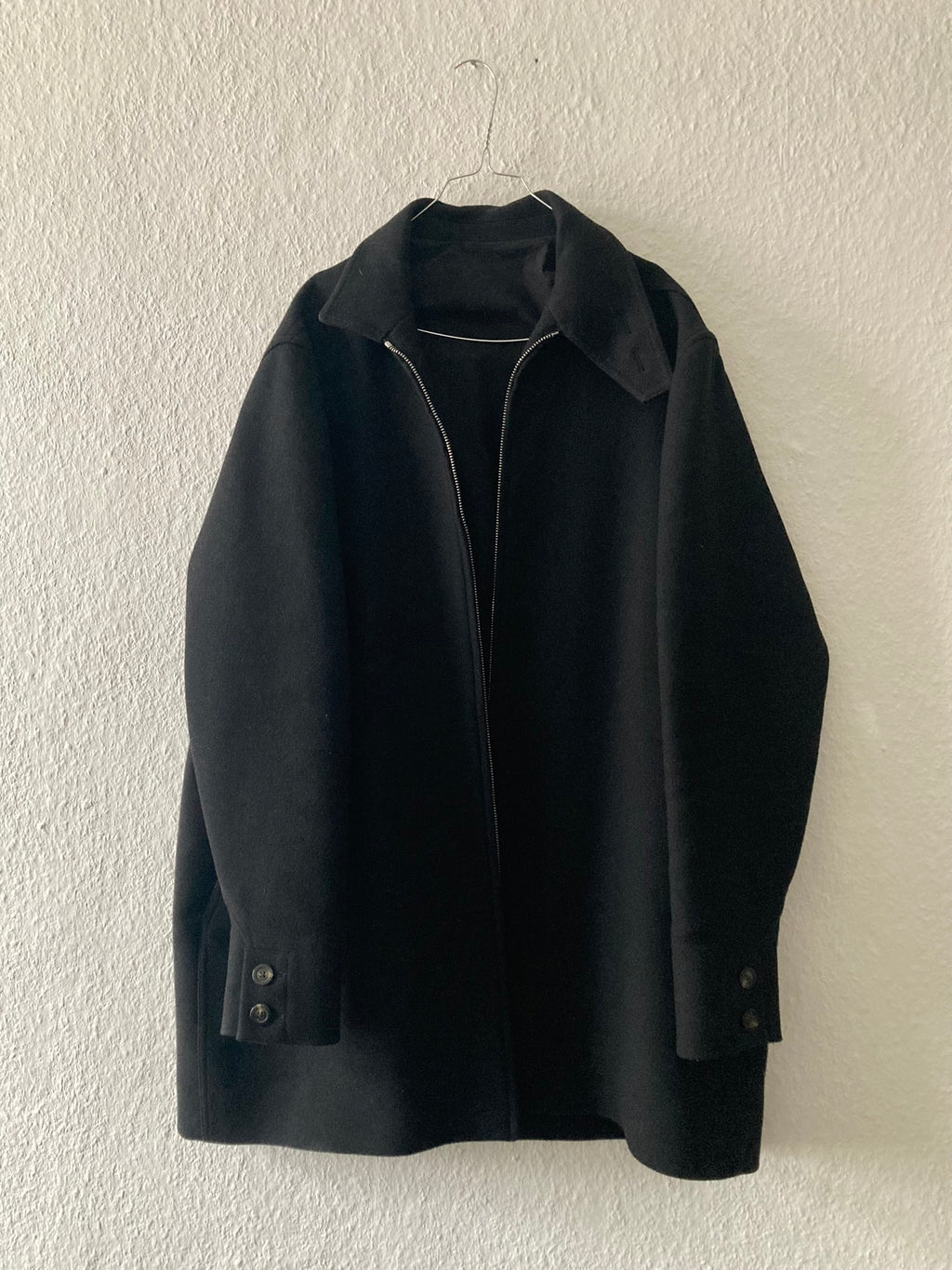 F/W 17 "GLITTER" Boxy Trench Collar Wool Coat in Black
