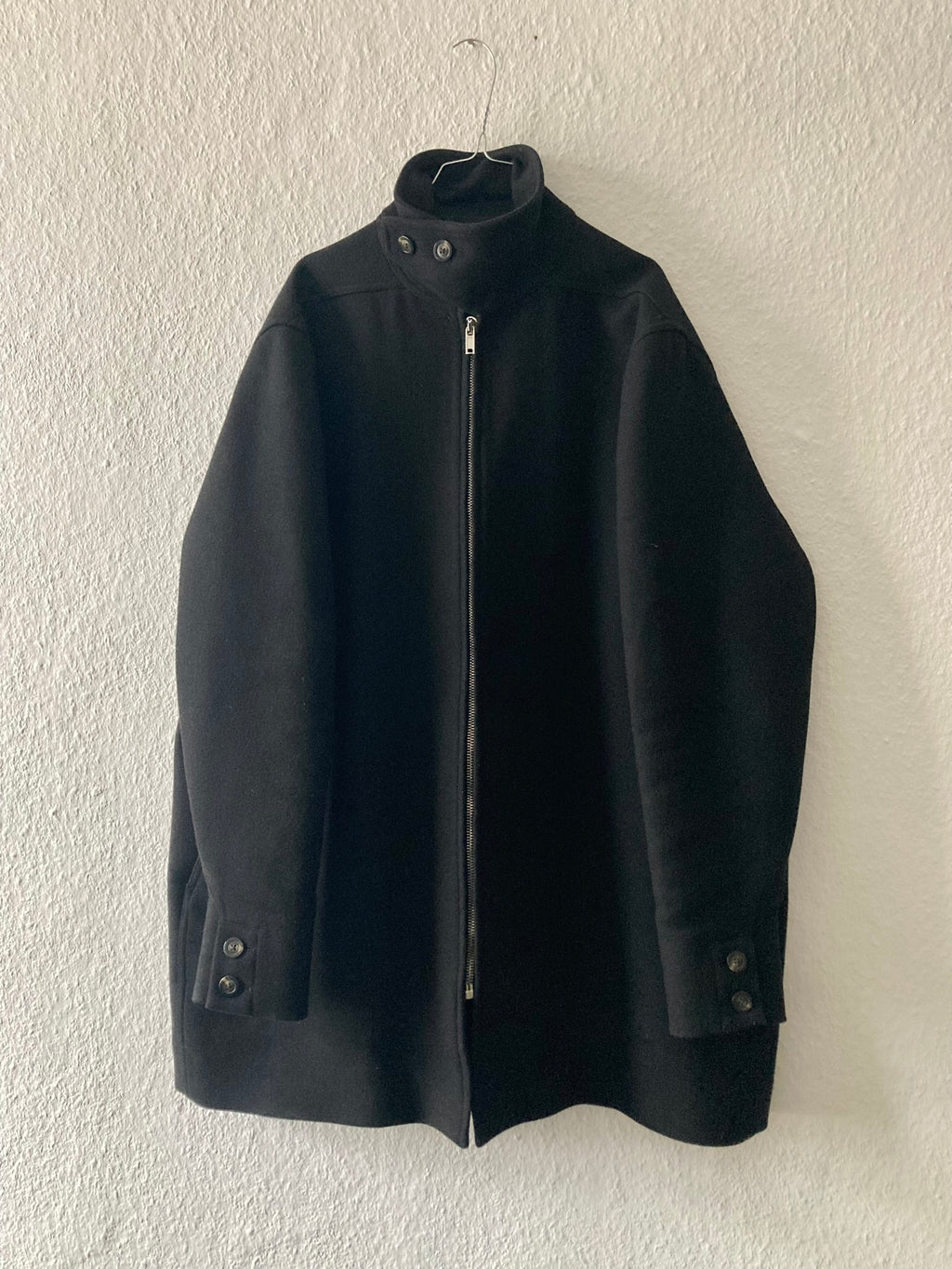 F/W 17 "GLITTER" Boxy Trench Collar Wool Coat in Black