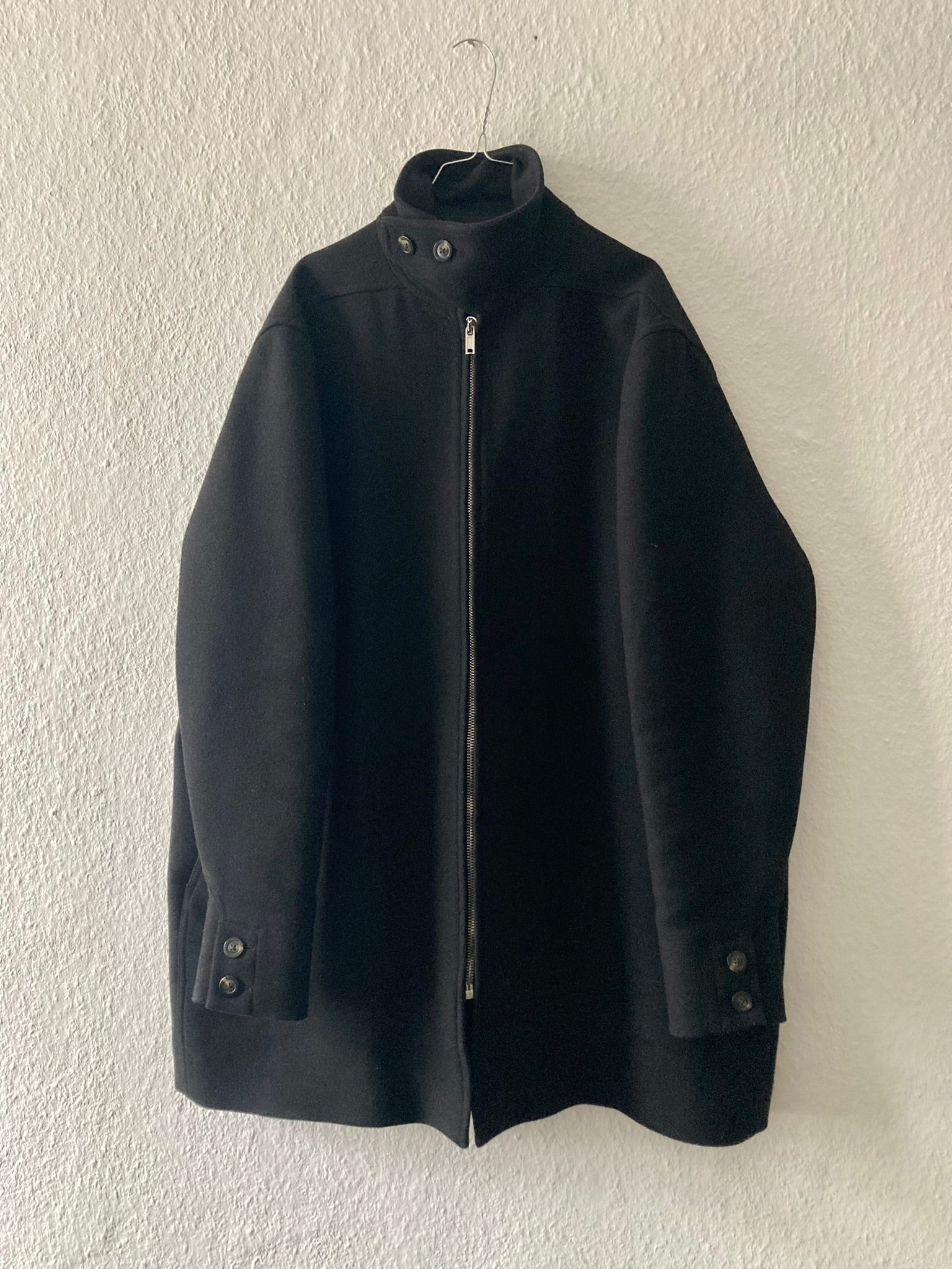 F/W 17 "GLITTER" Boxy Trench Collar Wool Coat in Black