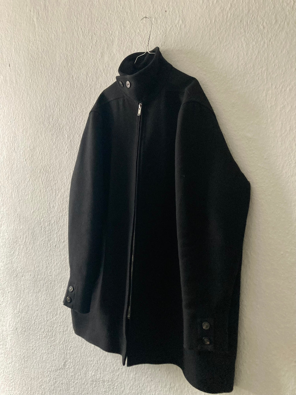 F/W 17 "GLITTER" Boxy Trench Collar Wool Coat in Black