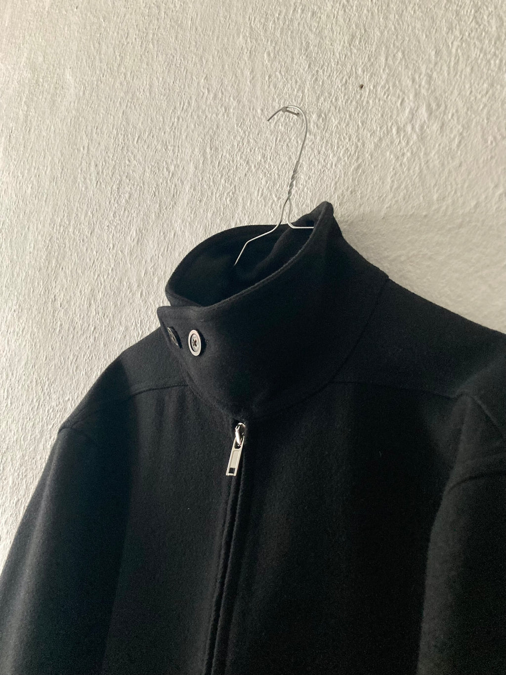 F/W 17 "GLITTER" Boxy Trench Collar Wool Coat in Black