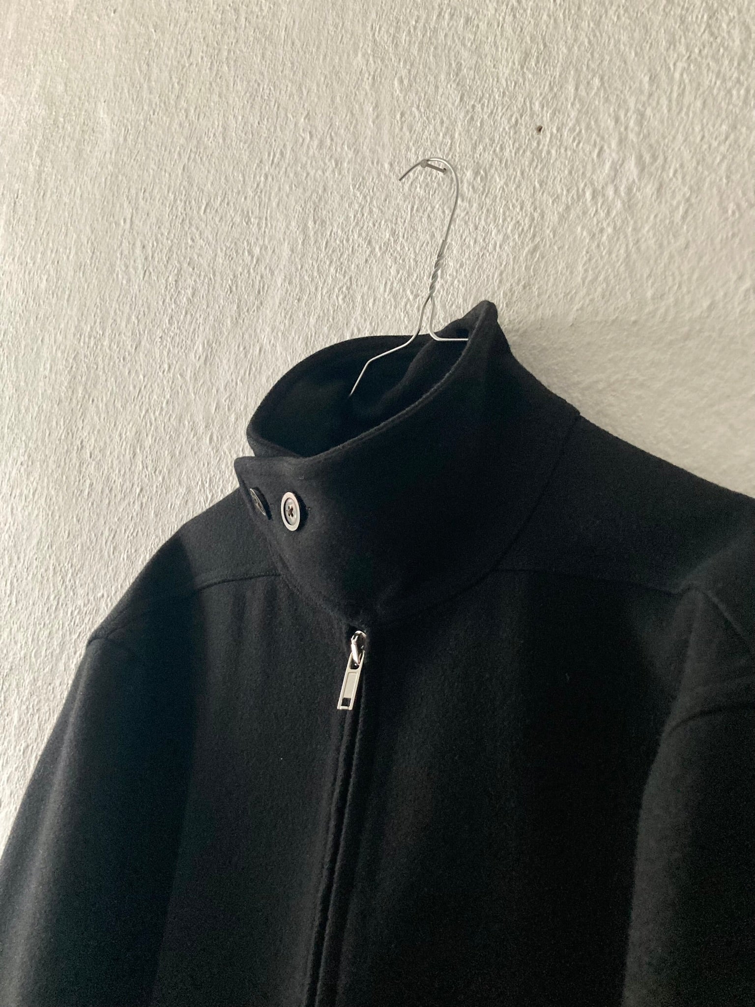 F/W 17 "GLITTER" Boxy Trench Collar Wool Coat in Black