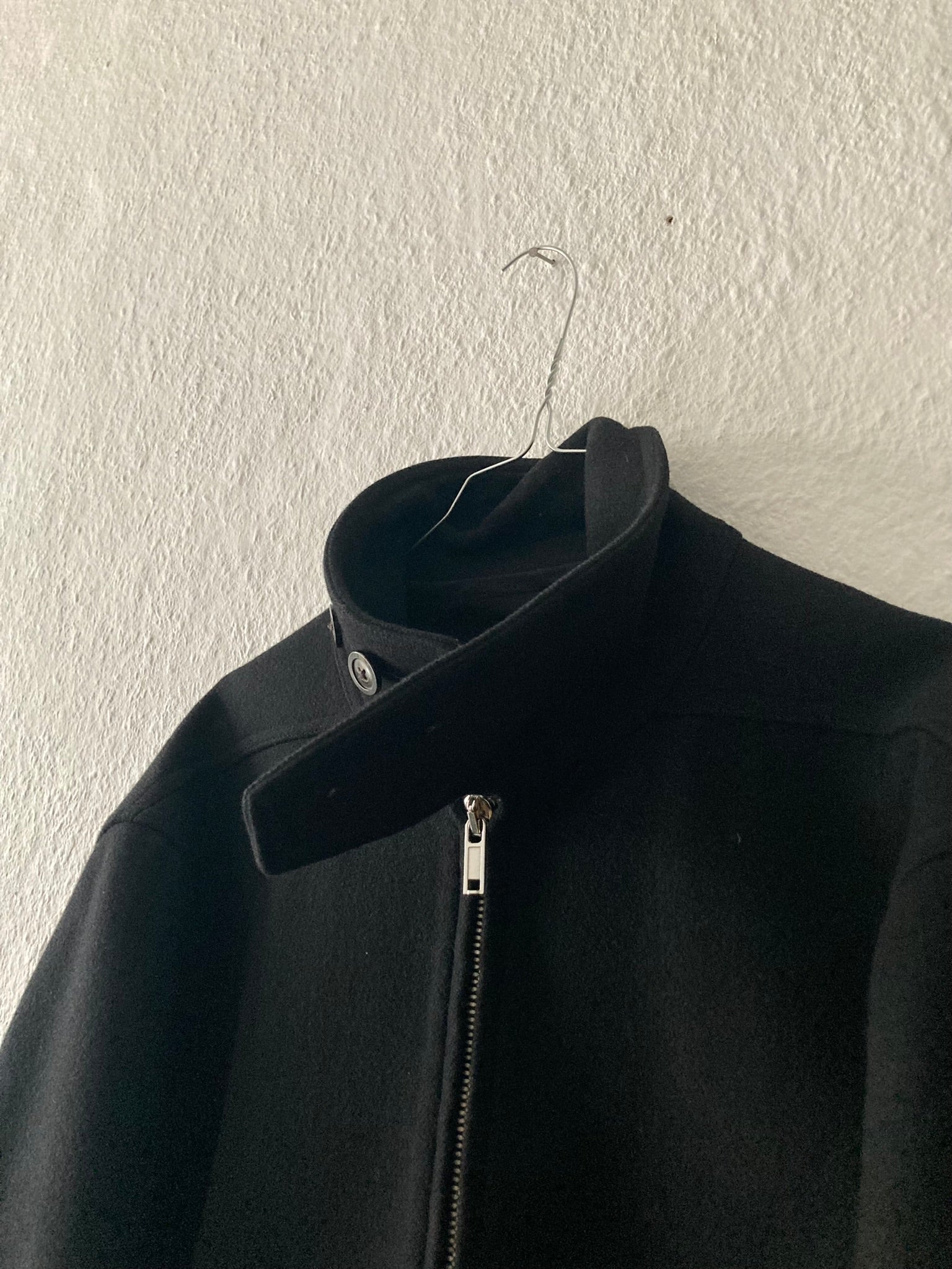 F/W 17 "GLITTER" Boxy Trench Collar Wool Coat in Black