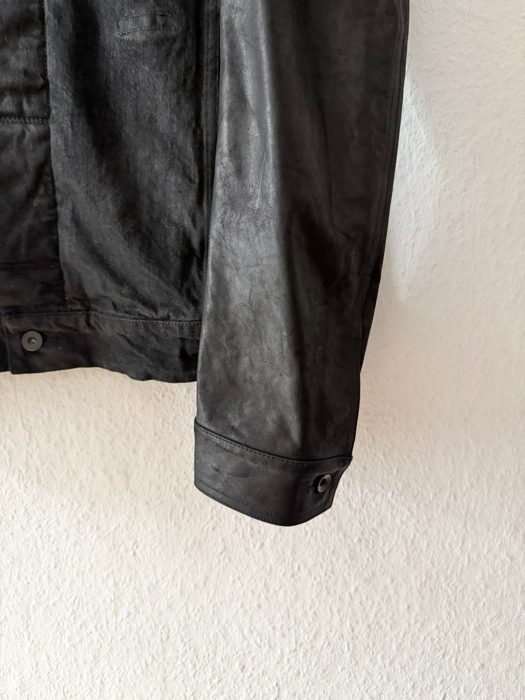 S/S 14 "VICIOUS" Black Mineral Calf Leather Sleeve Denim Jacket L