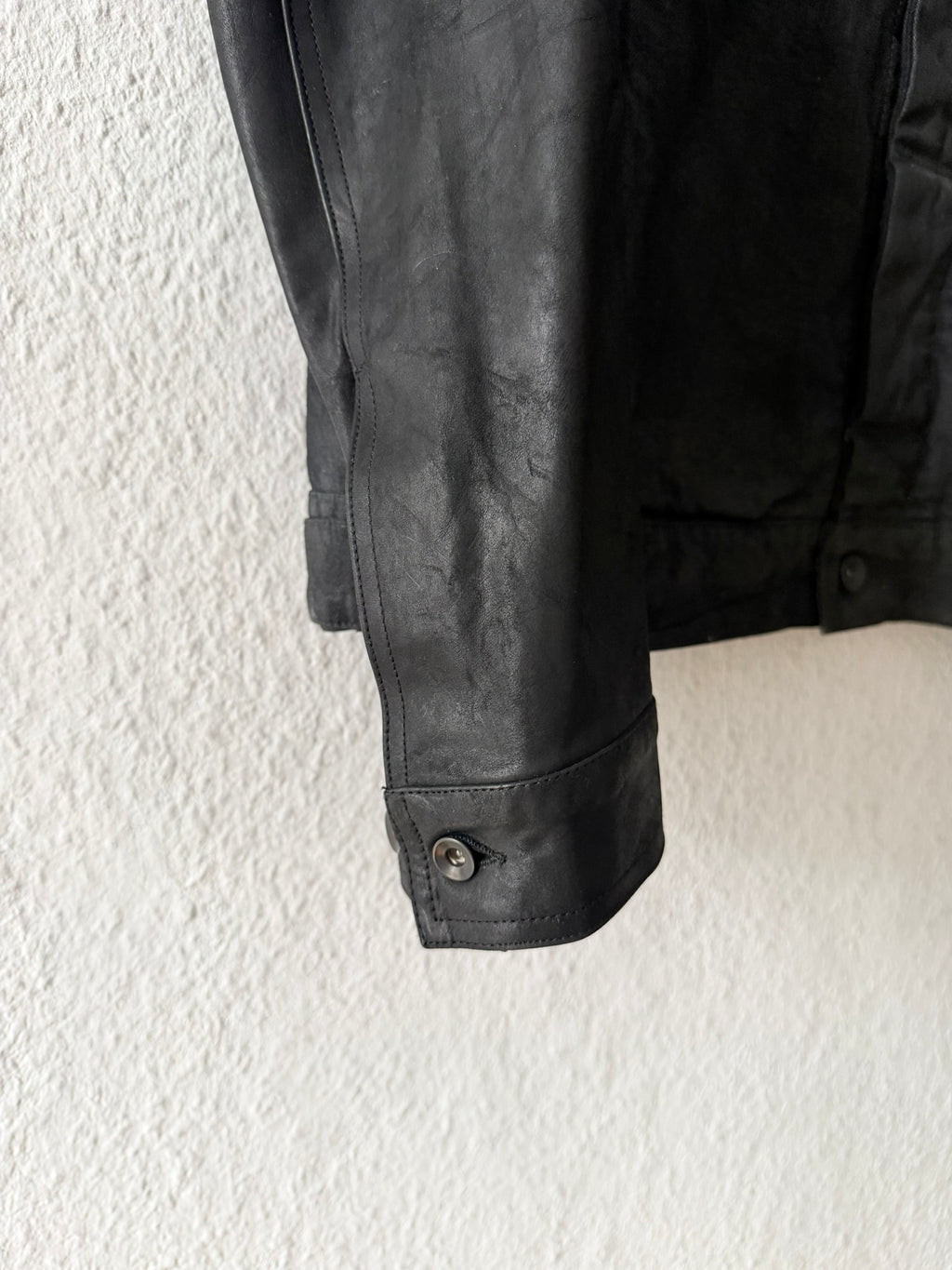 S/S 14 "VICIOUS" Black Mineral Calf Leather Sleeve Denim Jacket L