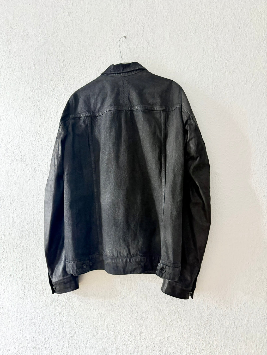S/S 14 "VICIOUS" Black Mineral Calf Leather Sleeve Denim Jacket L