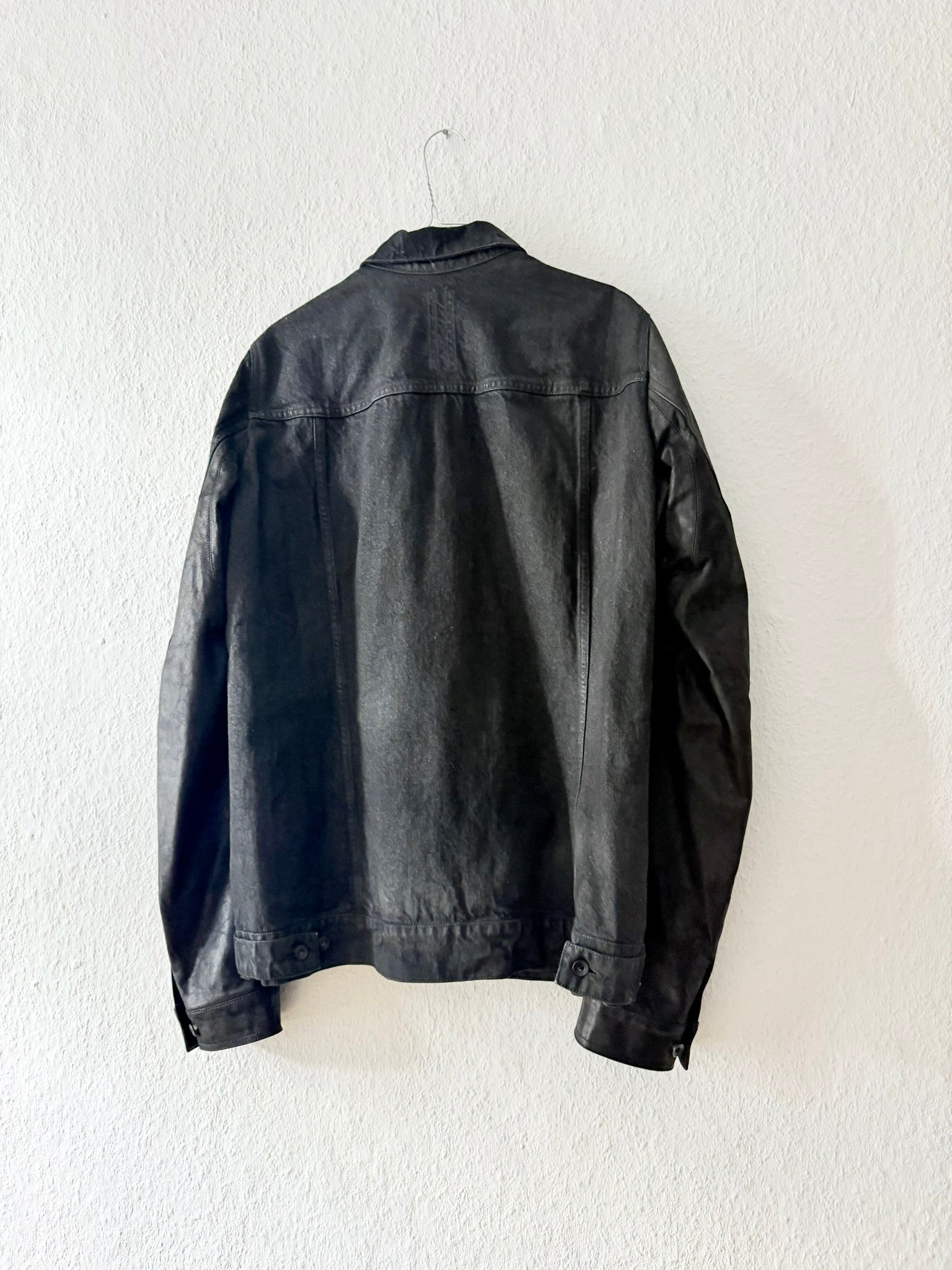 S/S 14 "VICIOUS" Black Mineral Calf Leather Sleeve Denim Jacket L