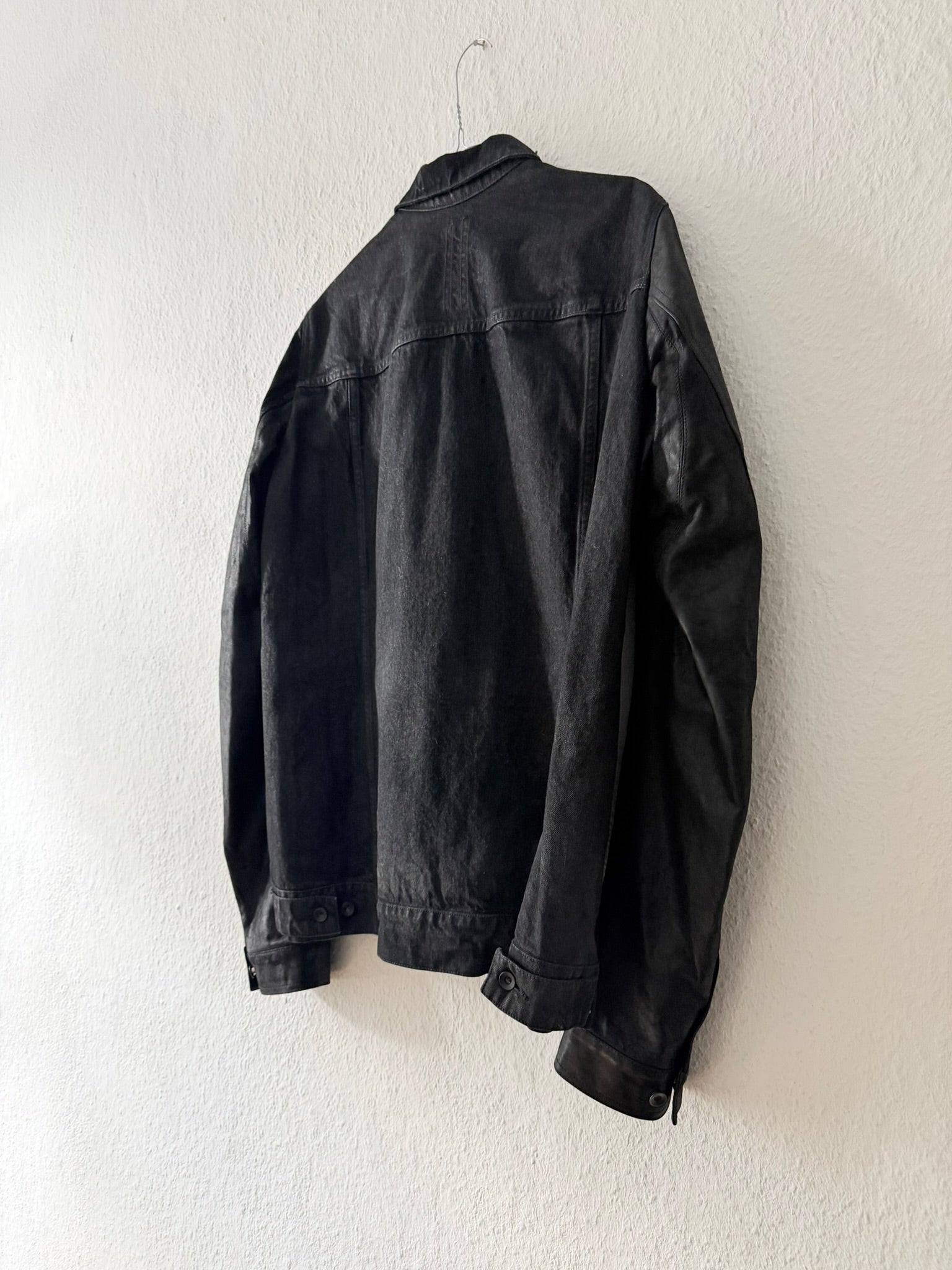 S/S 14 "VICIOUS" Black Mineral Calf Leather Sleeve Denim Jacket L