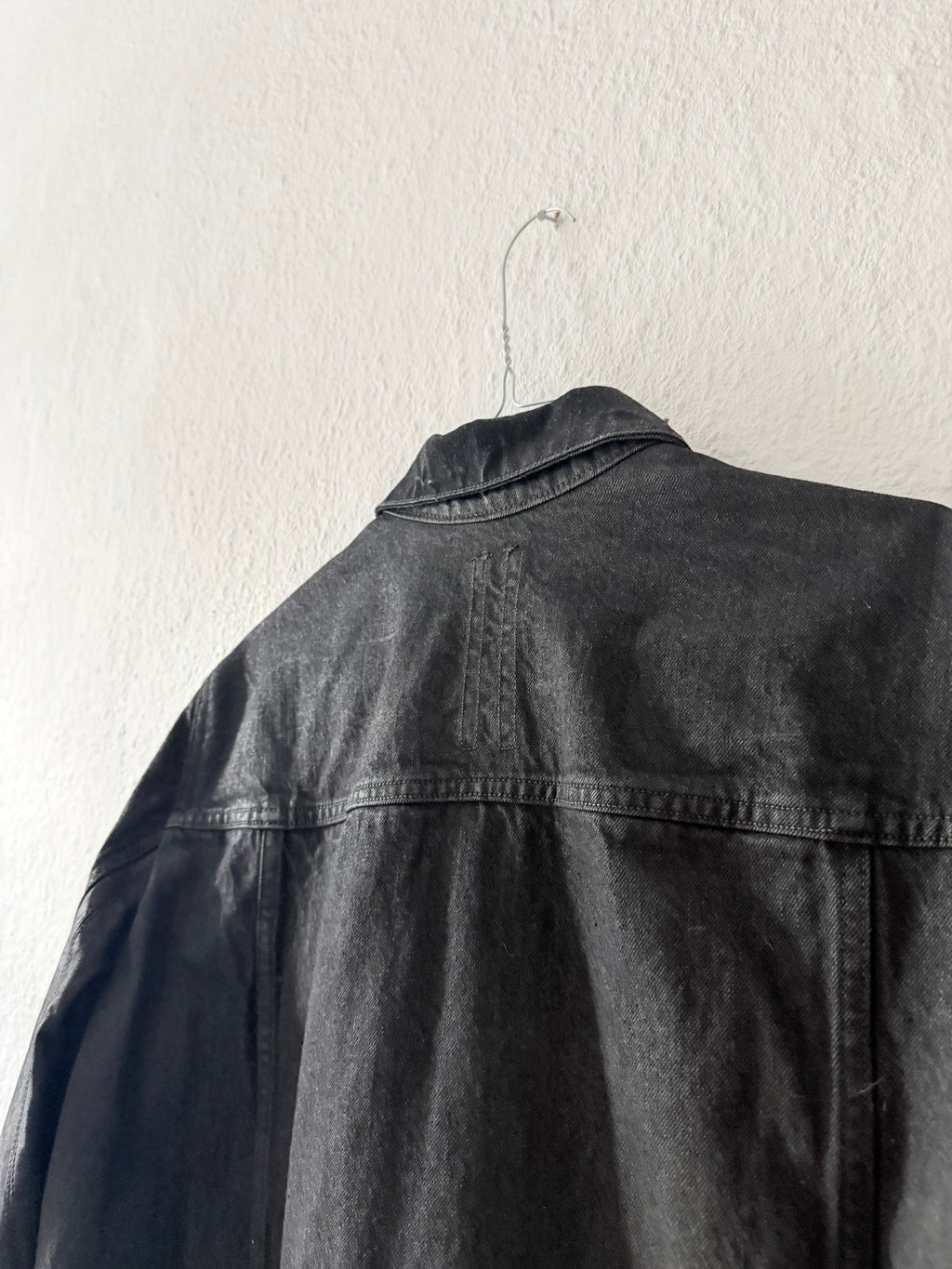 S/S 14 "VICIOUS" Black Mineral Calf Leather Sleeve Denim Jacket L