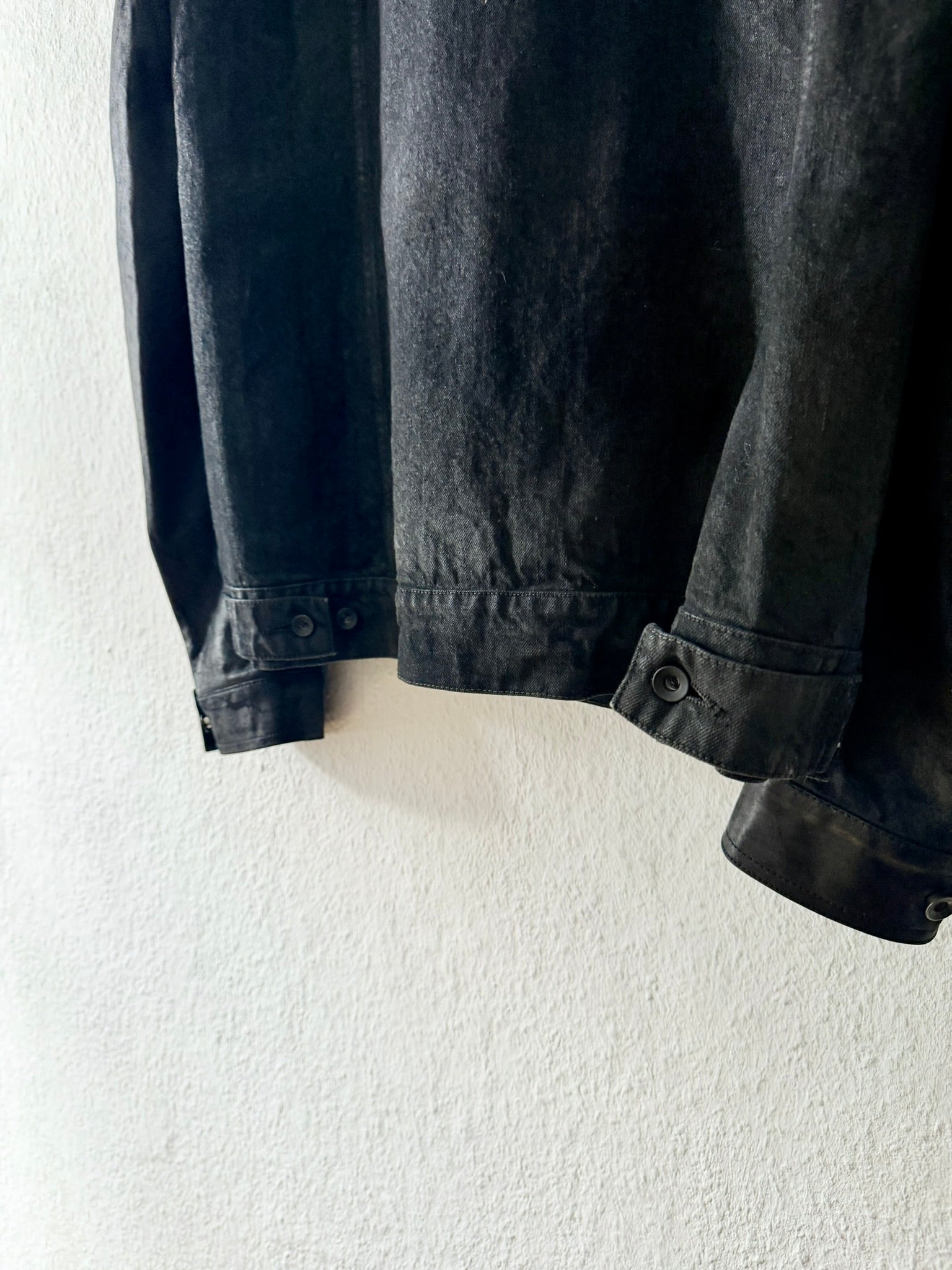 S/S 14 "VICIOUS" Black Mineral Calf Leather Sleeve Denim Jacket L