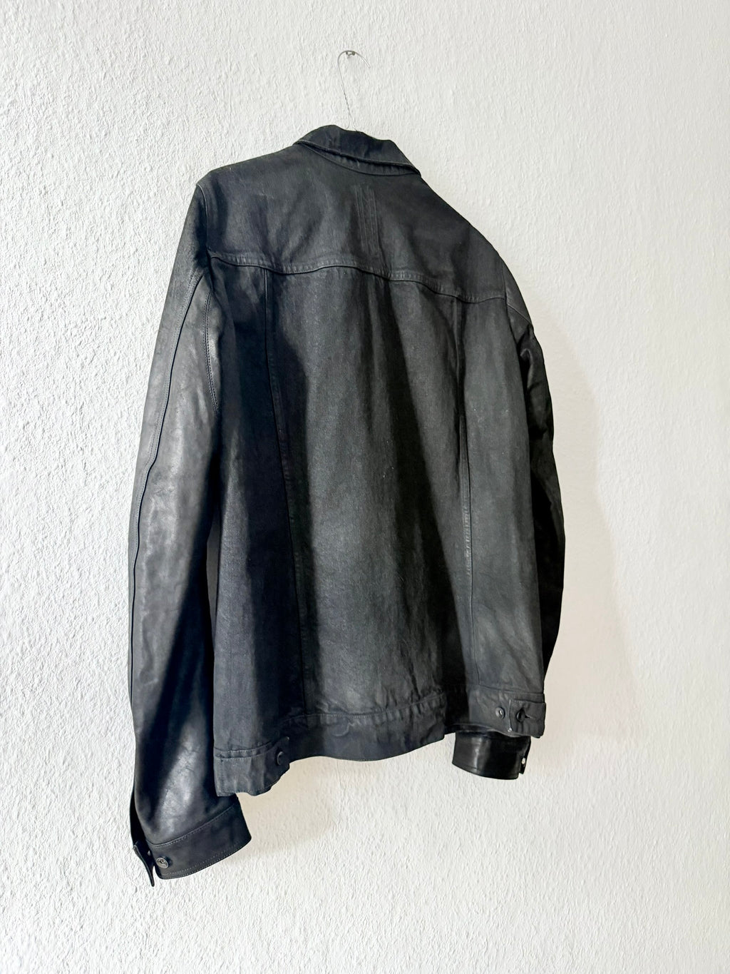 S/S 14 "VICIOUS" Black Mineral Calf Leather Sleeve Denim Jacket L