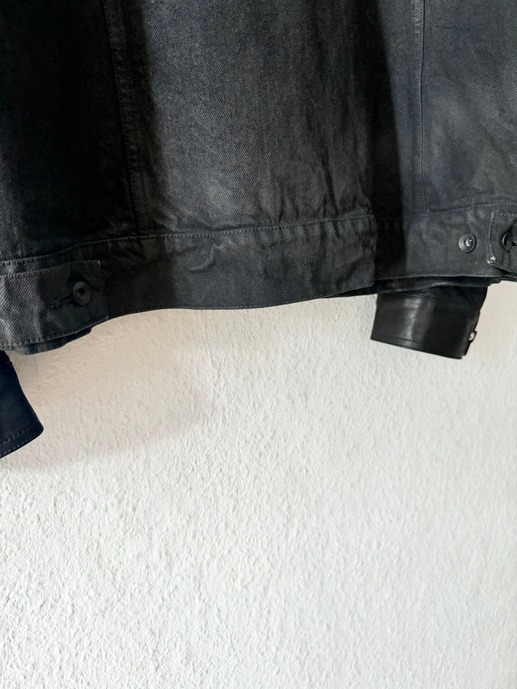 S/S 14 "VICIOUS" Black Mineral Calf Leather Sleeve Denim Jacket L