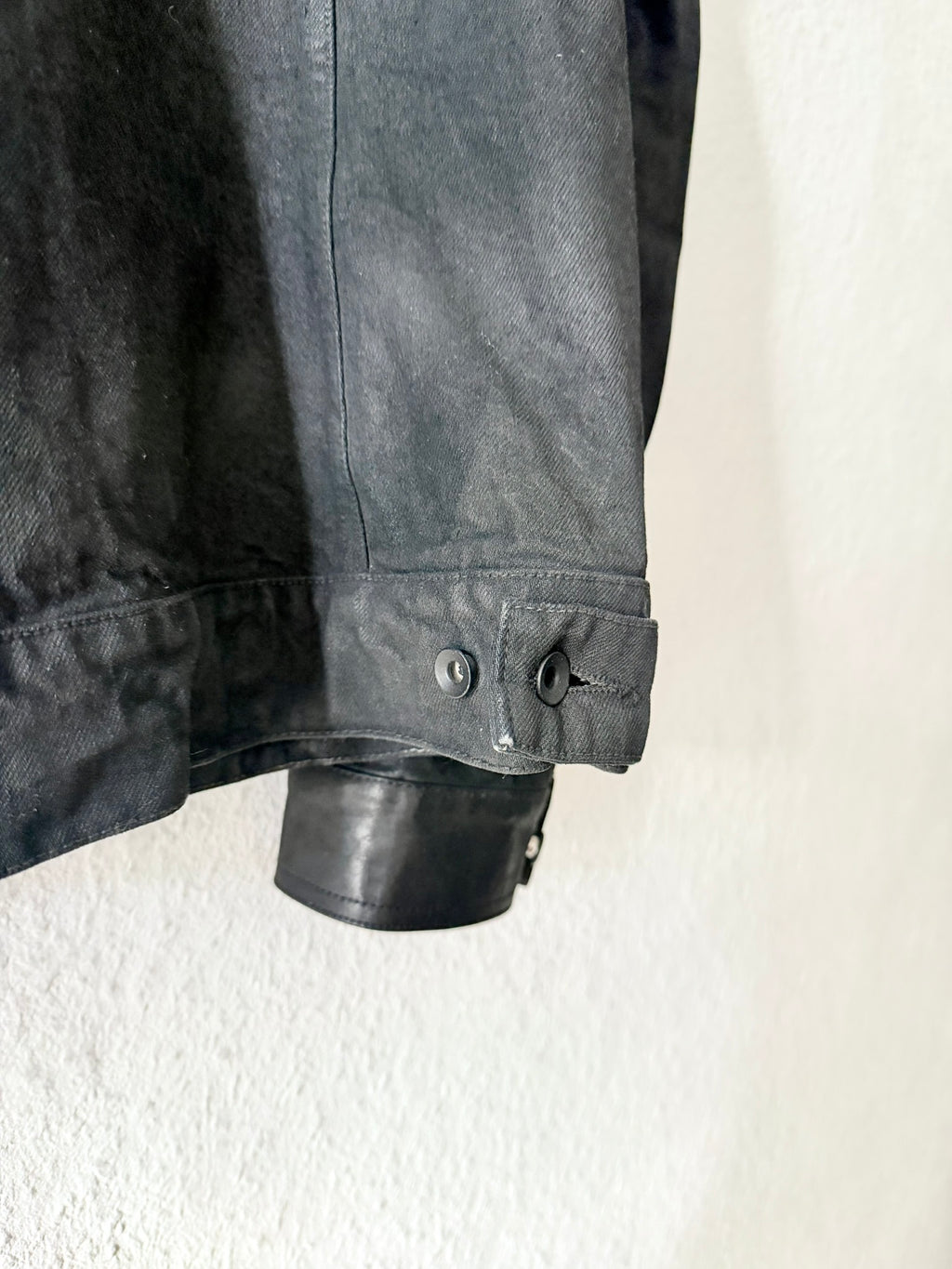 S/S 14 "VICIOUS" Black Mineral Calf Leather Sleeve Denim Jacket L