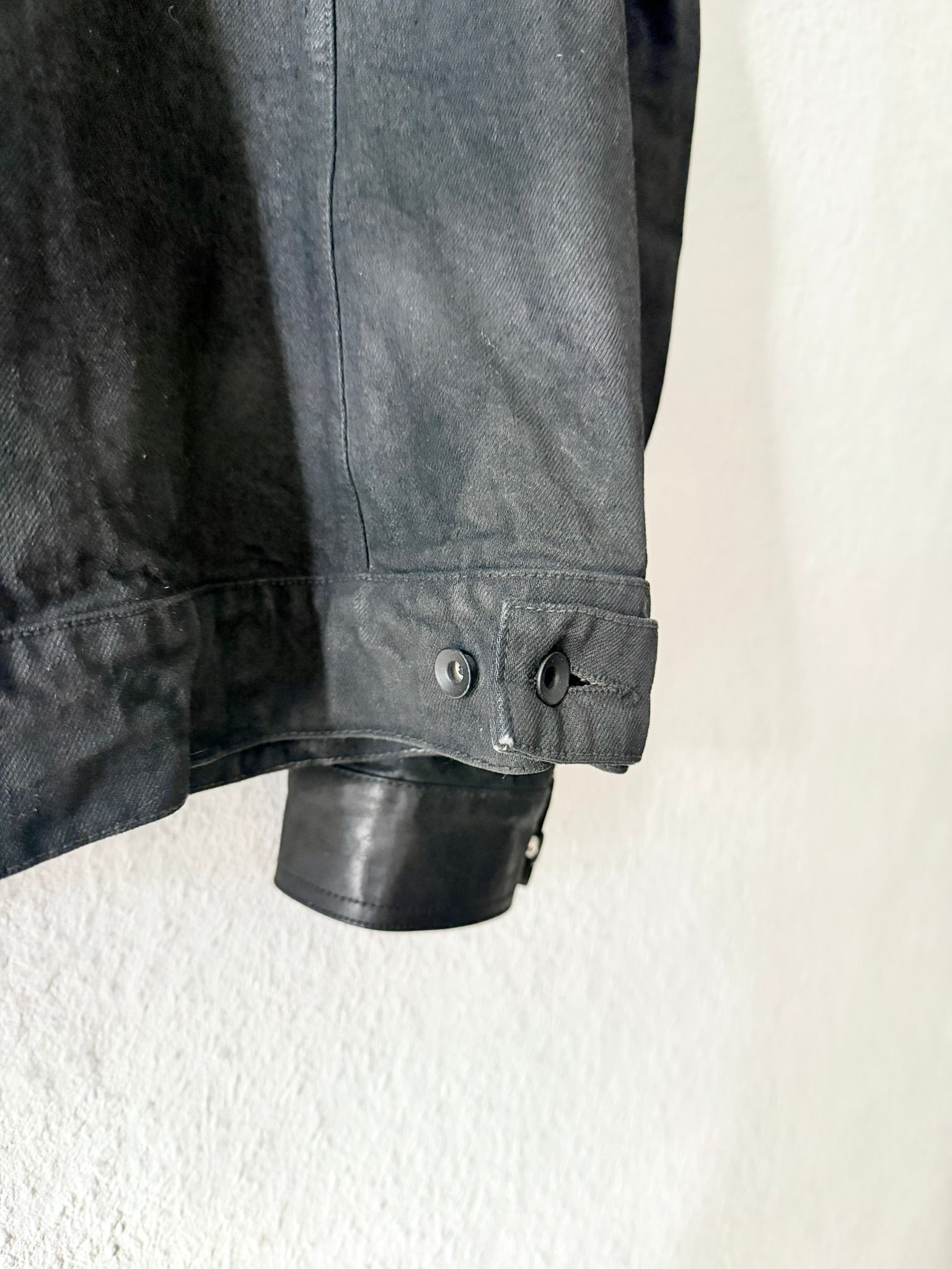 S/S 14 "VICIOUS" Black Mineral Calf Leather Sleeve Denim Jacket L