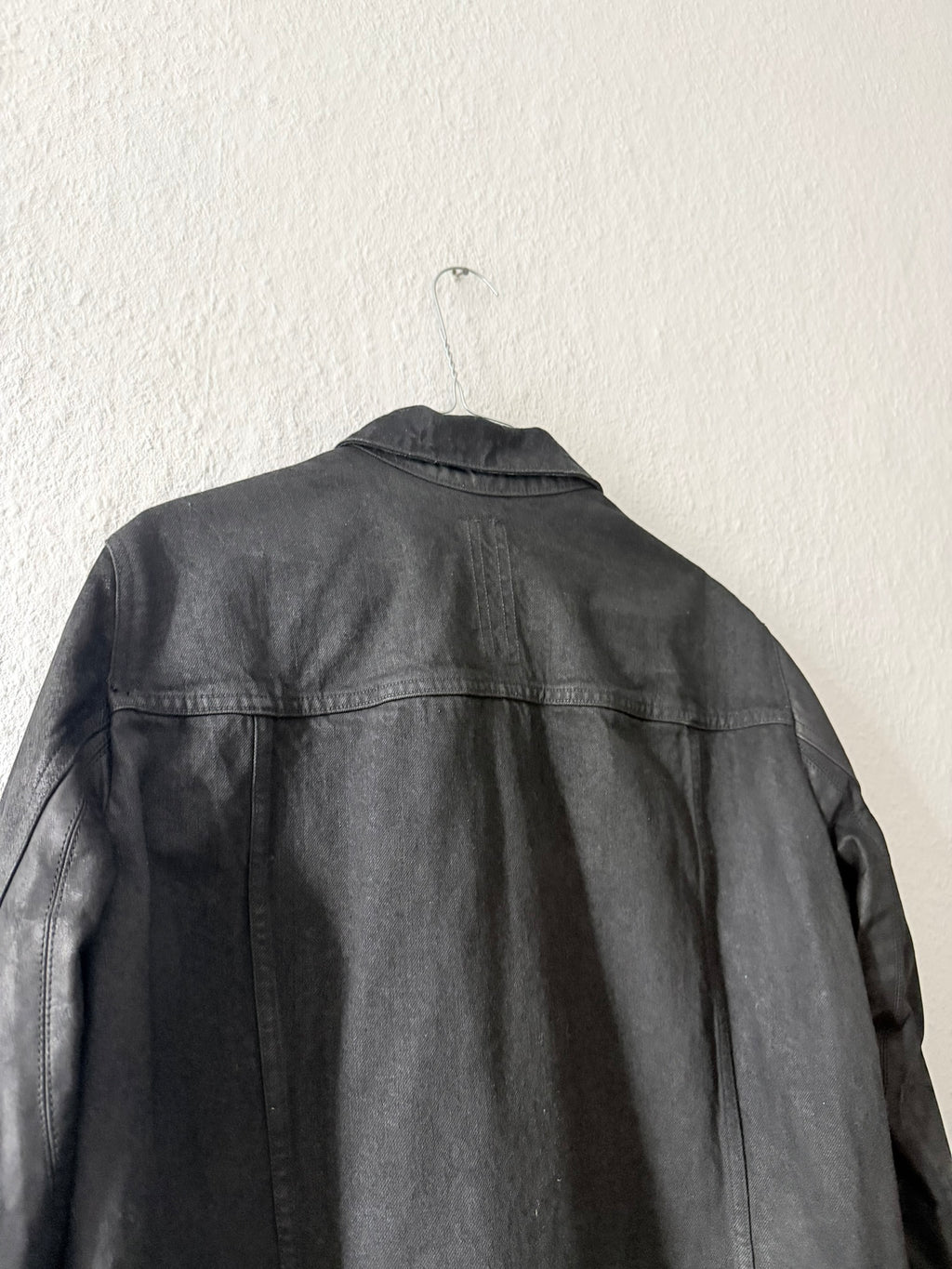 S/S 14 "VICIOUS" Black Mineral Calf Leather Sleeve Denim Jacket L