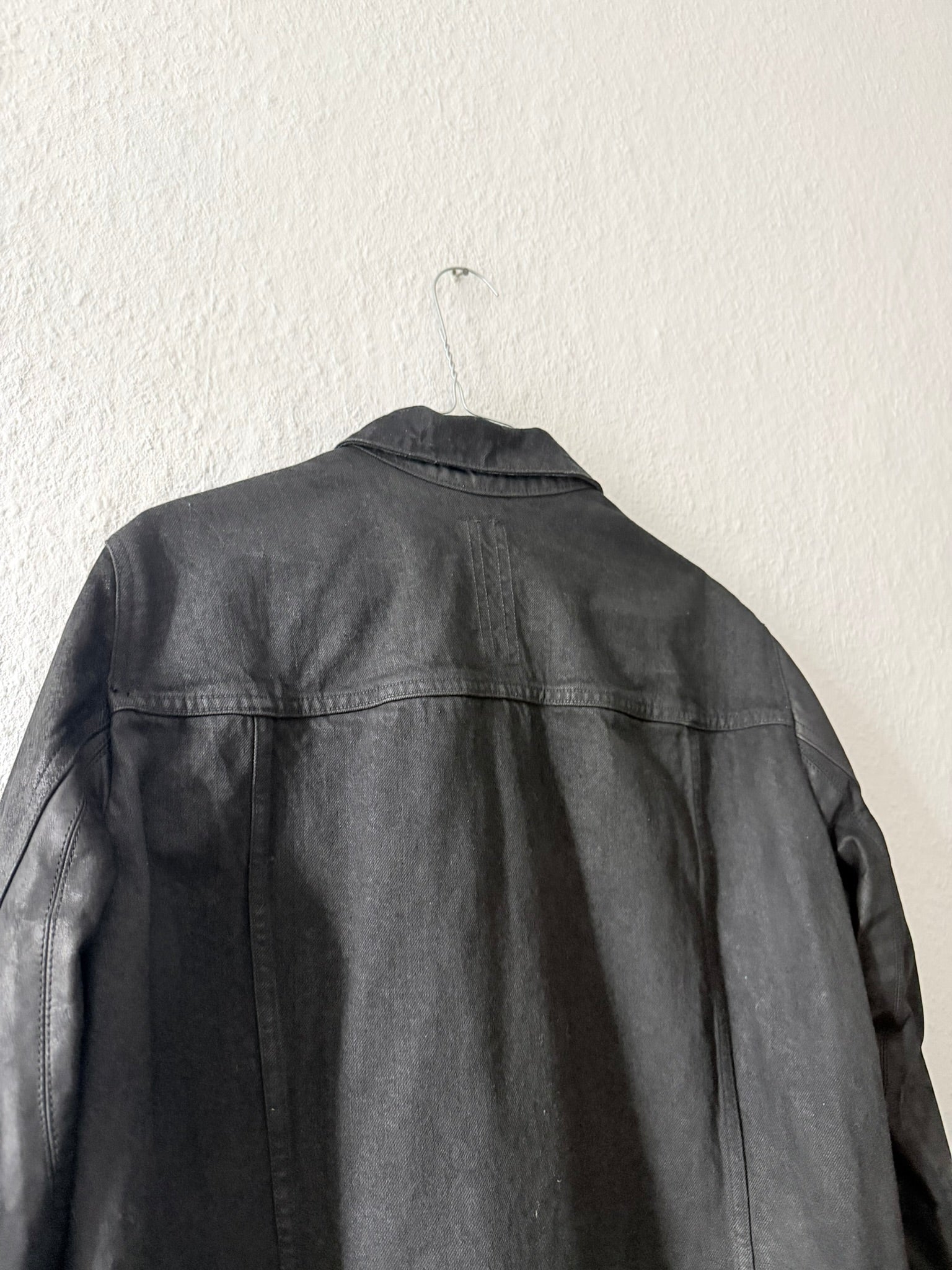 S/S 14 "VICIOUS" Black Mineral Calf Leather Sleeve Denim Jacket L