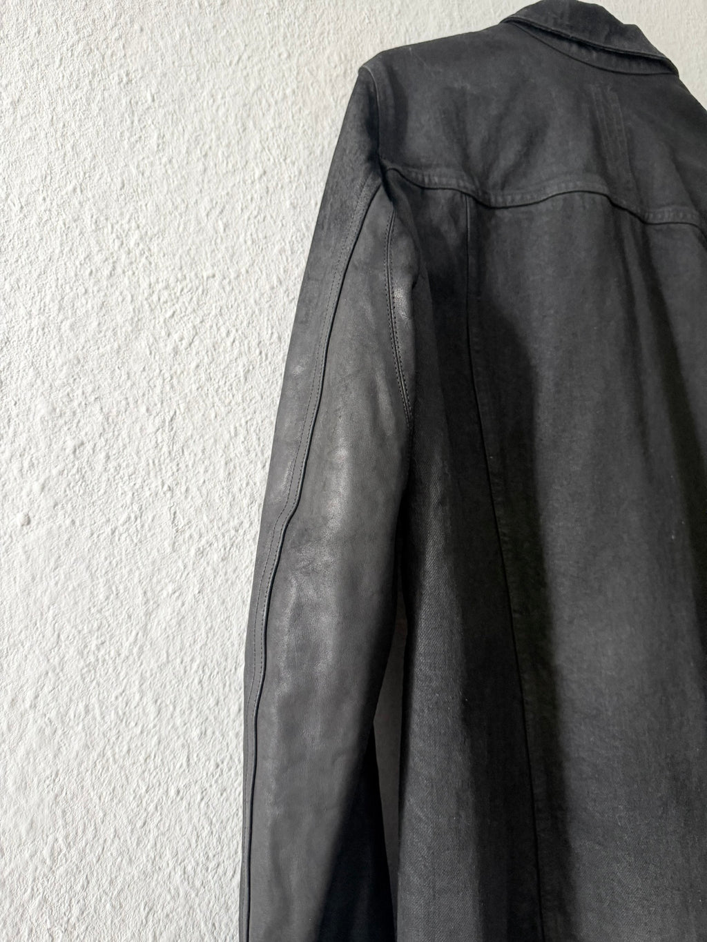 S/S 14 "VICIOUS" Black Mineral Calf Leather Sleeve Denim Jacket L