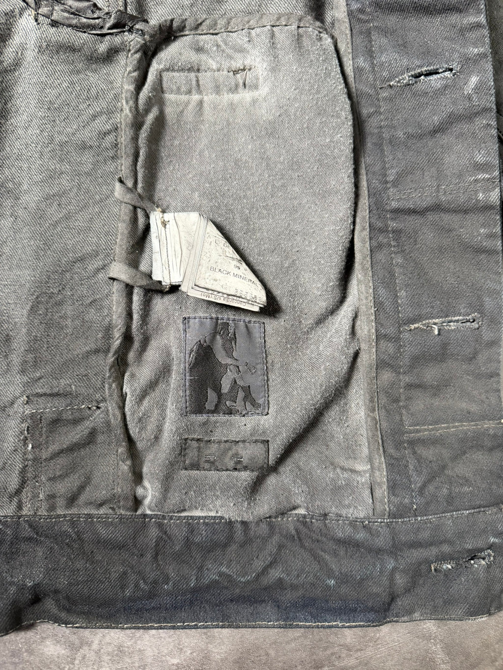 S/S 14 "VICIOUS" Black Mineral Calf Leather Sleeve Denim Jacket L