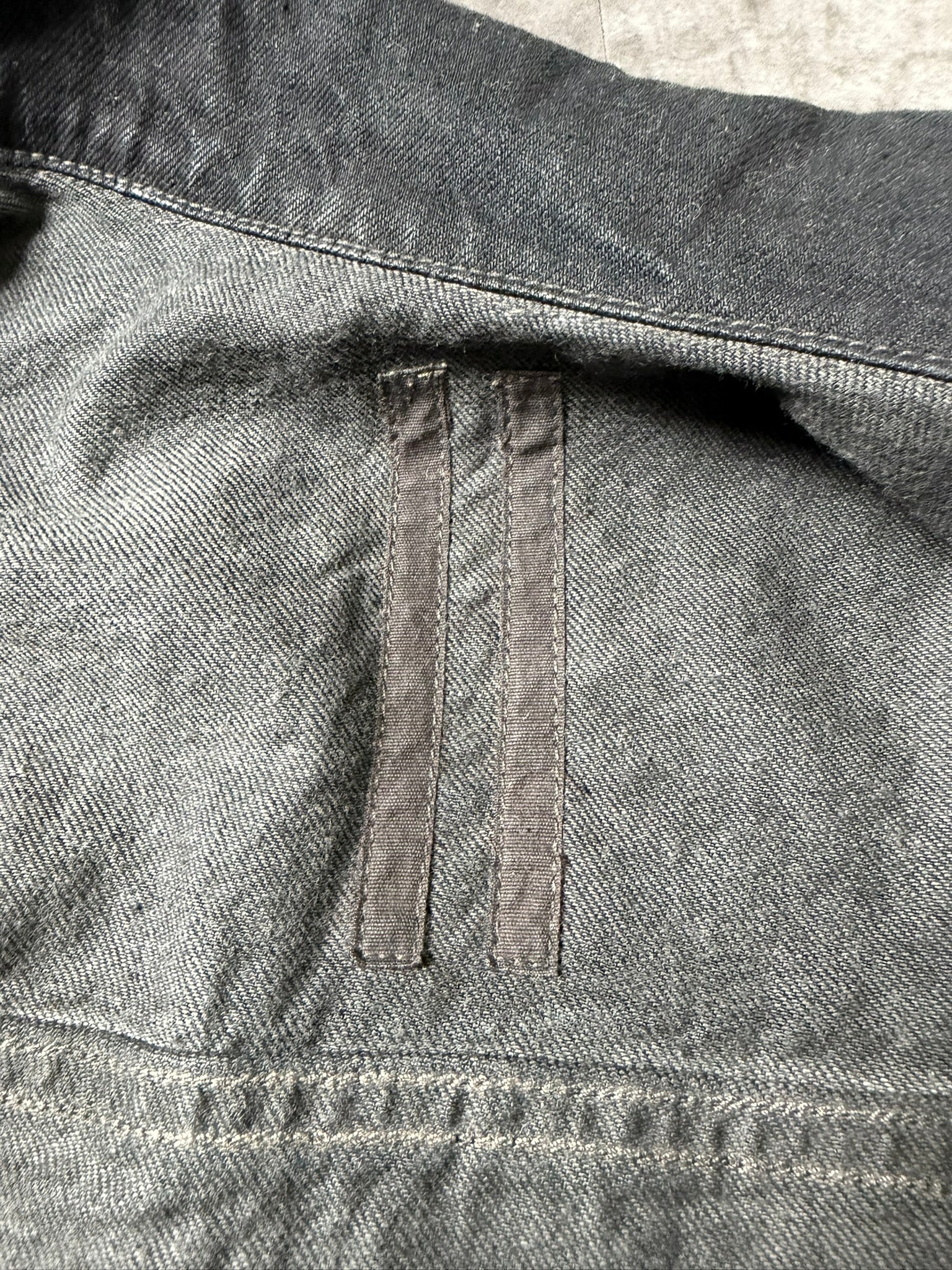 S/S 14 "VICIOUS" Black Mineral Calf Leather Sleeve Denim Jacket L