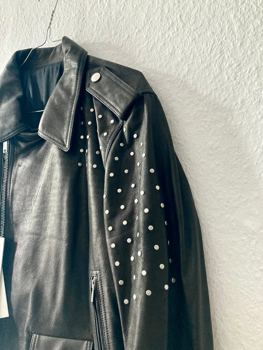S/S 19 "BABEL" Studded Cropped Stooges LCW Calf Leather Jacket in Black