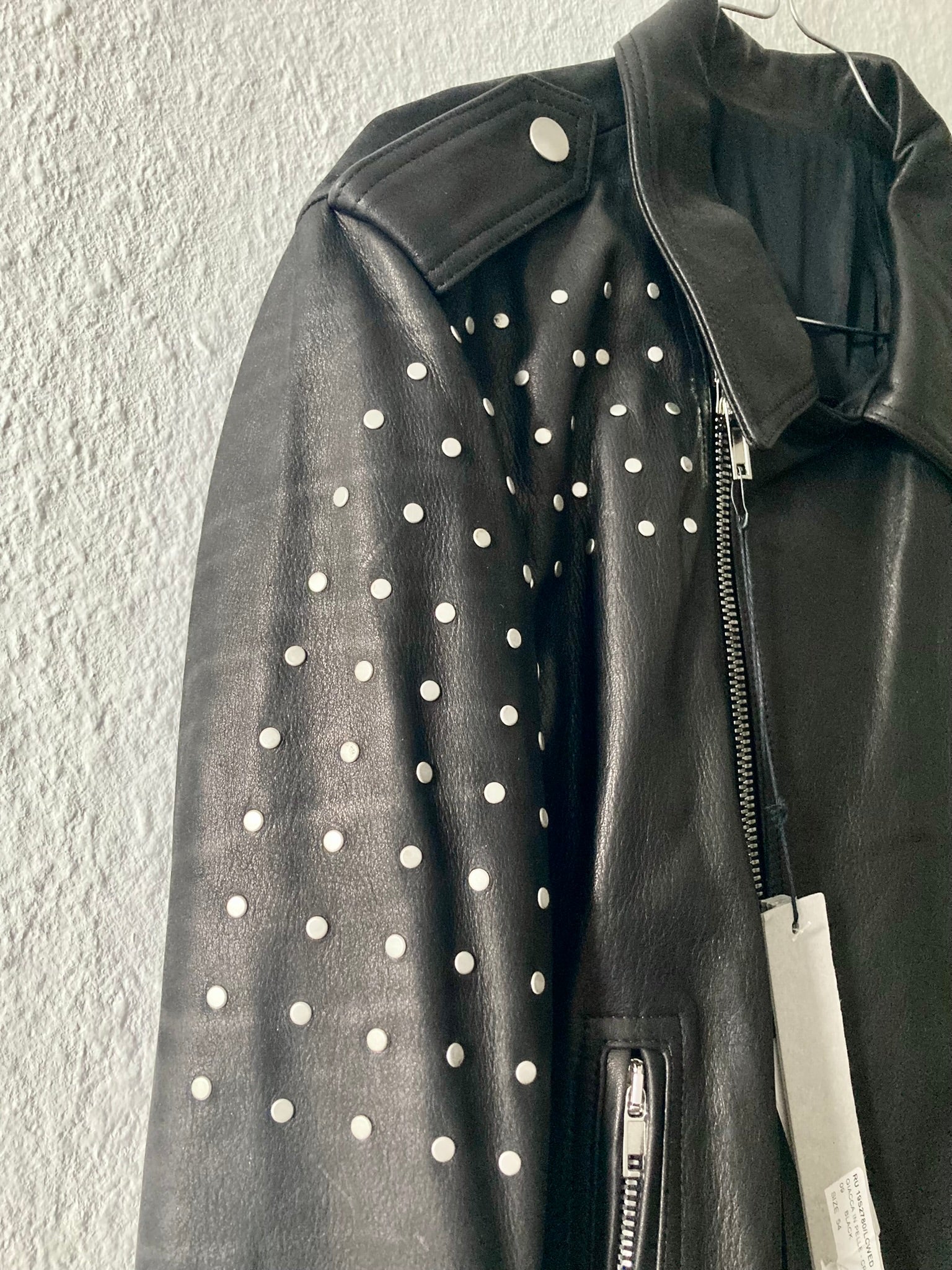 S/S 19 "BABEL" Studded Cropped Stooges LCW Calf Leather Jacket in Black