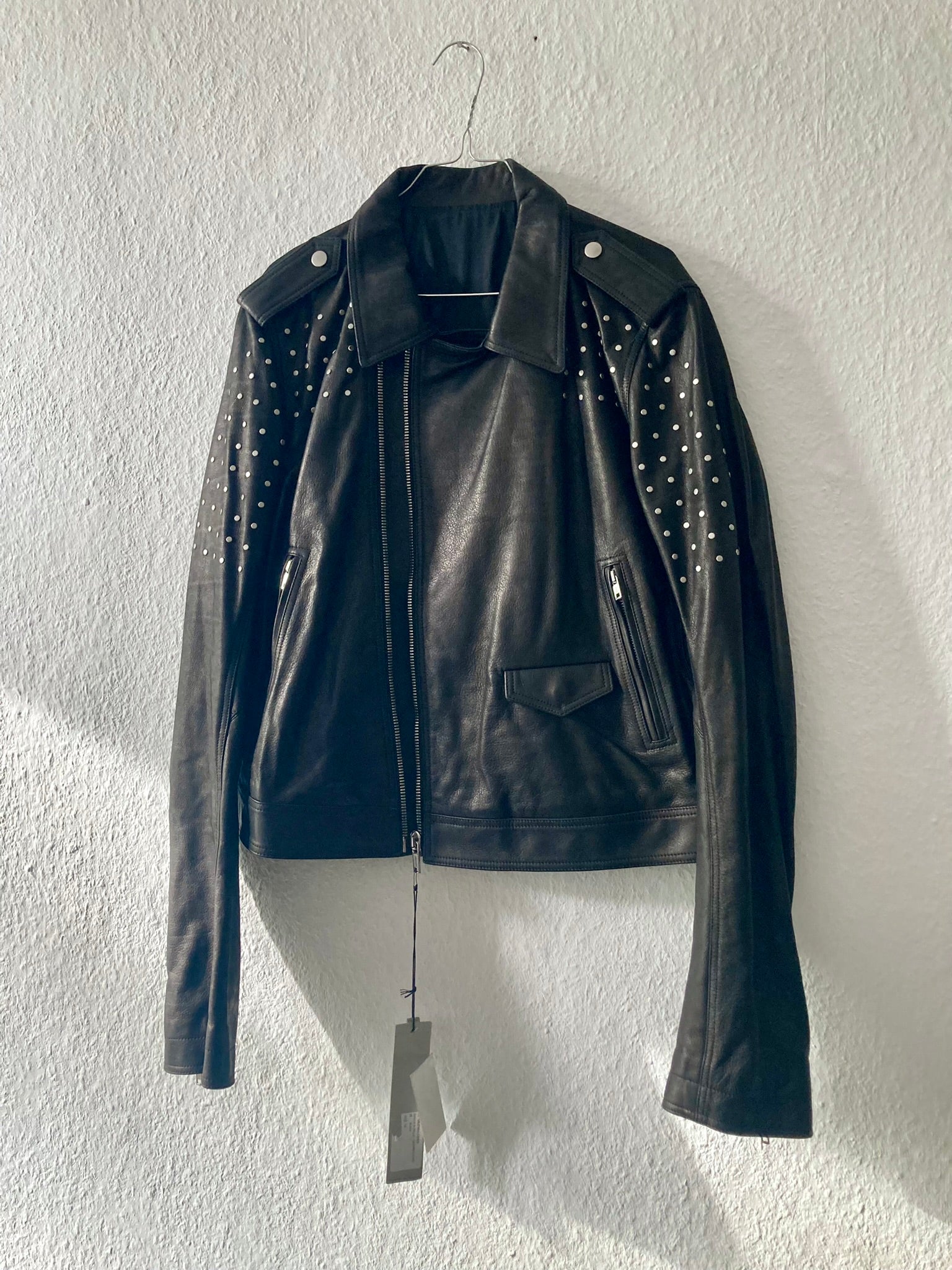 S/S 19 "BABEL" Studded Cropped Stooges LCW Calf Leather Jacket in Black
