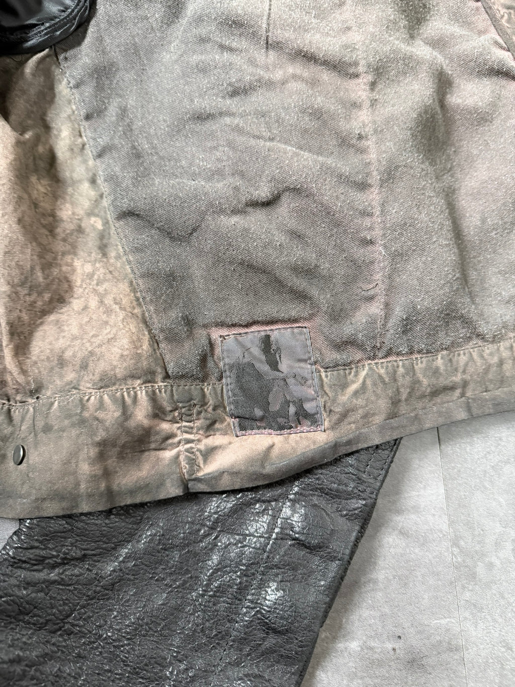F/W 11 "LIMO" Waxed Mudcloth Slave Jacket w. Lamb Leather Sleeves Rick Owens