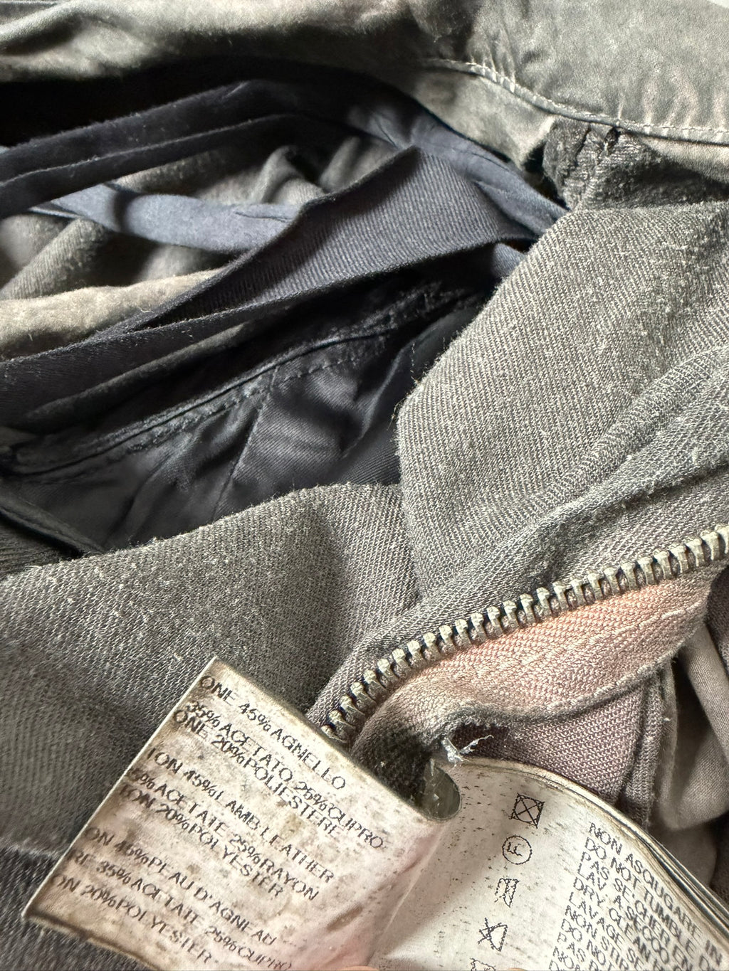 F/W 11 "LIMO" Waxed Mudcloth Slave Jacket w. Lamb Leather Sleeves Rick Owens