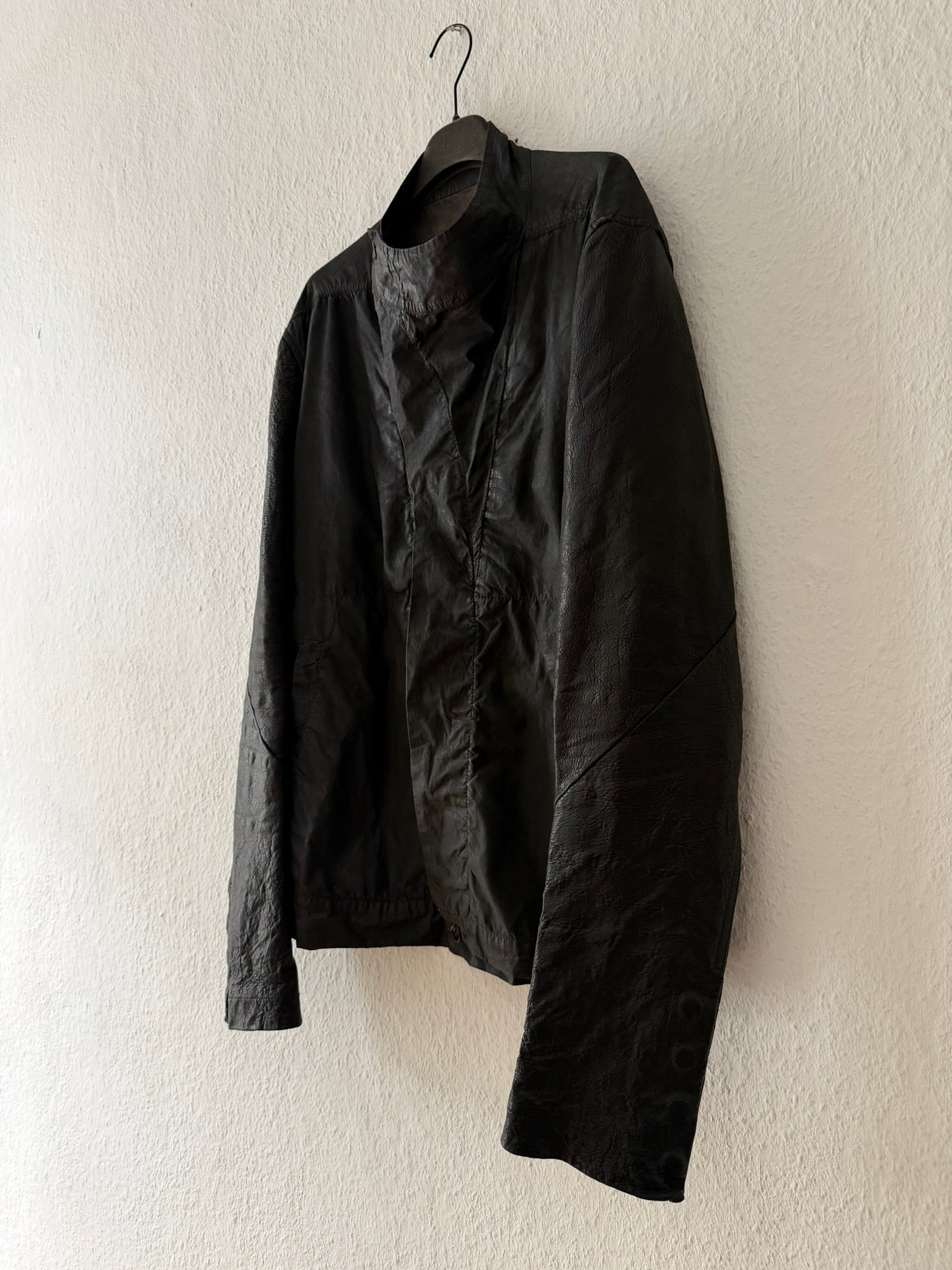 F/W 11 "LIMO" Waxed Mudcloth Slave Jacket w. Lamb Leather Sleeves Rick Owens