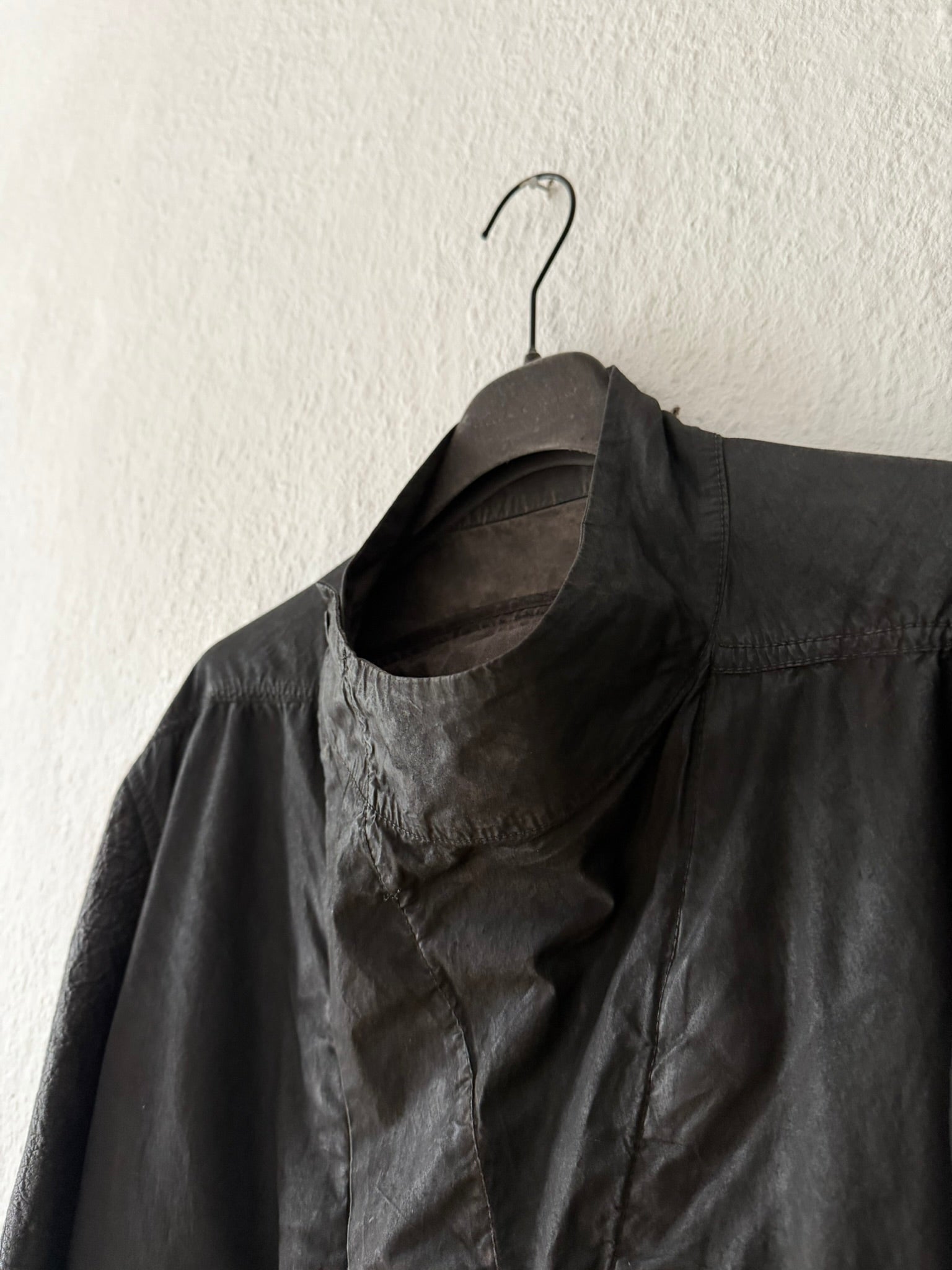 F/W 11 "LIMO" Waxed Mudcloth Slave Jacket w. Lamb Leather Sleeves Rick Owens
