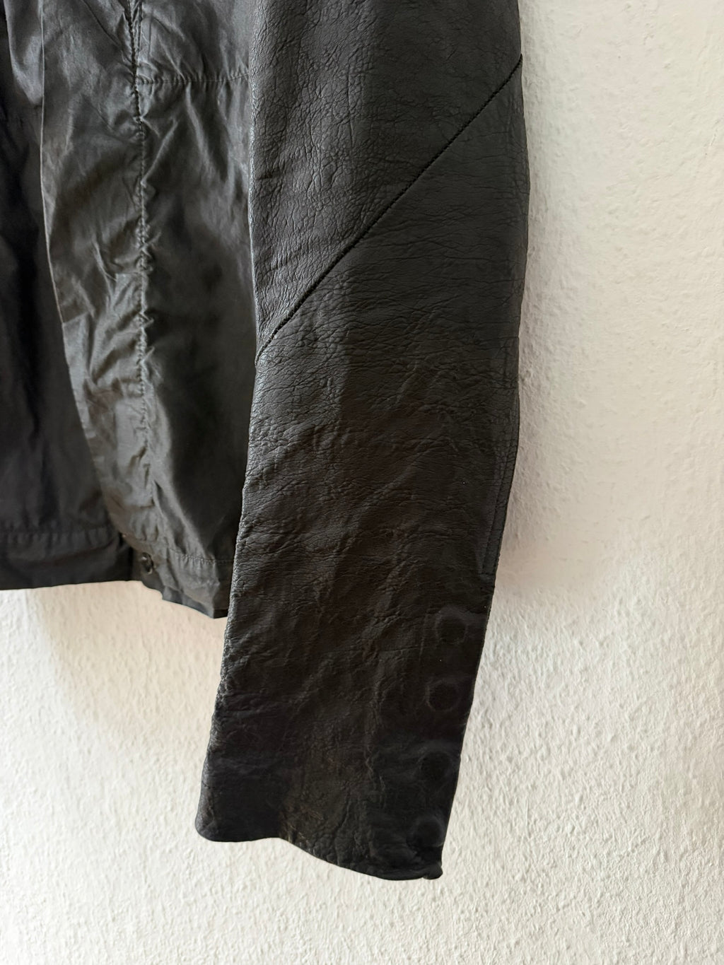 F/W 11 "LIMO" Waxed Mudcloth Slave Jacket w. Lamb Leather Sleeves Rick Owens