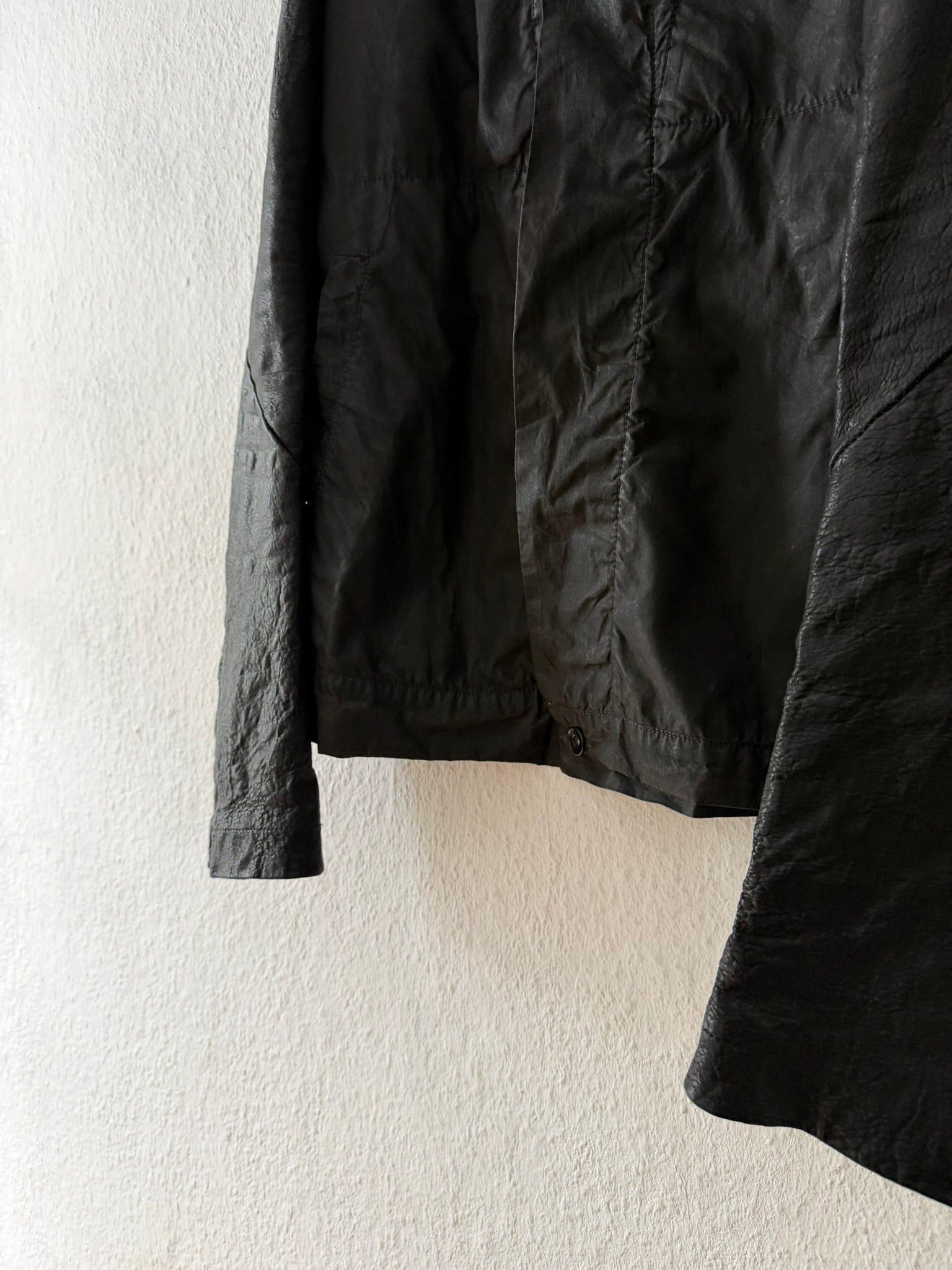 F/W 11 "LIMO" Waxed Mudcloth Slave Jacket w. Lamb Leather Sleeves Rick Owens