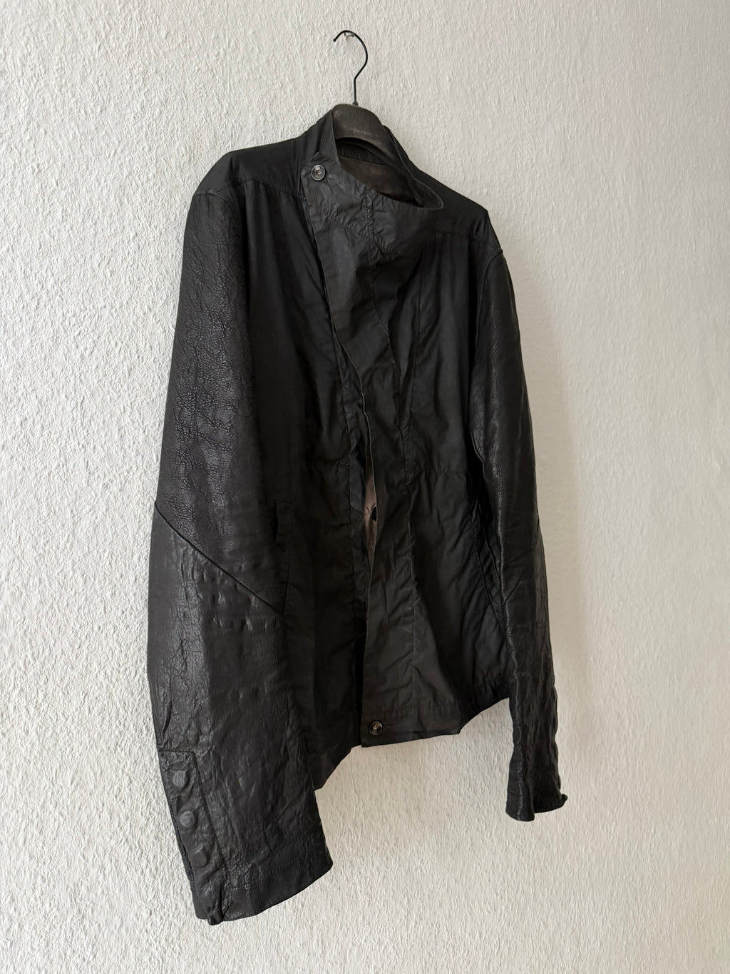 F/W 11 "LIMO" Waxed Mudcloth Slave Jacket w. Lamb Leather Sleeves Rick Owens