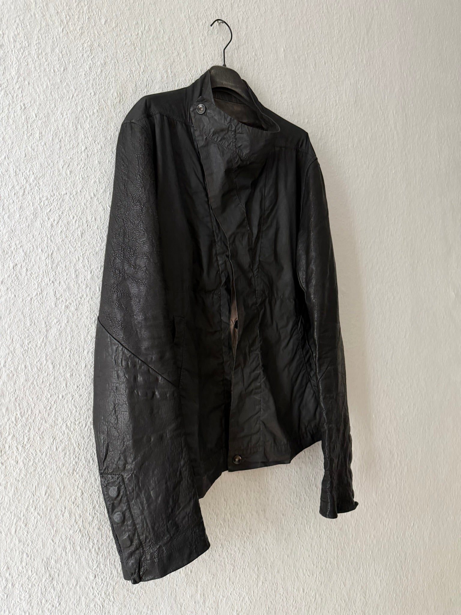 F/W 11 "LIMO" Waxed Mudcloth Slave Jacket w. Lamb Leather Sleeves Rick Owens