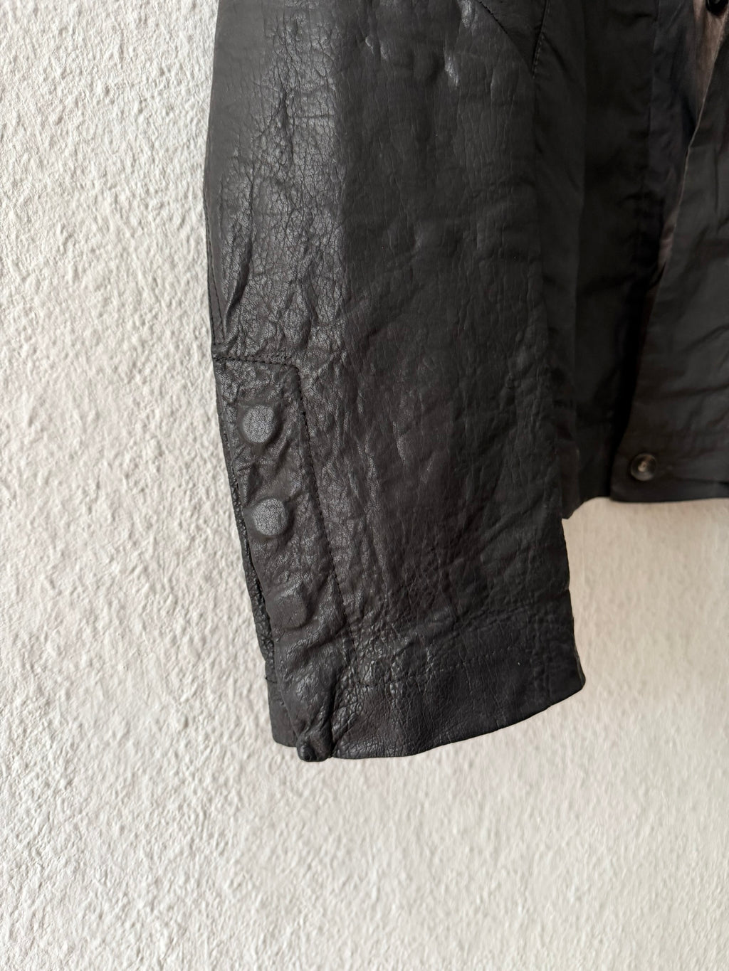 F/W 11 "LIMO" Waxed Mudcloth Slave Jacket w. Lamb Leather Sleeves Rick Owens