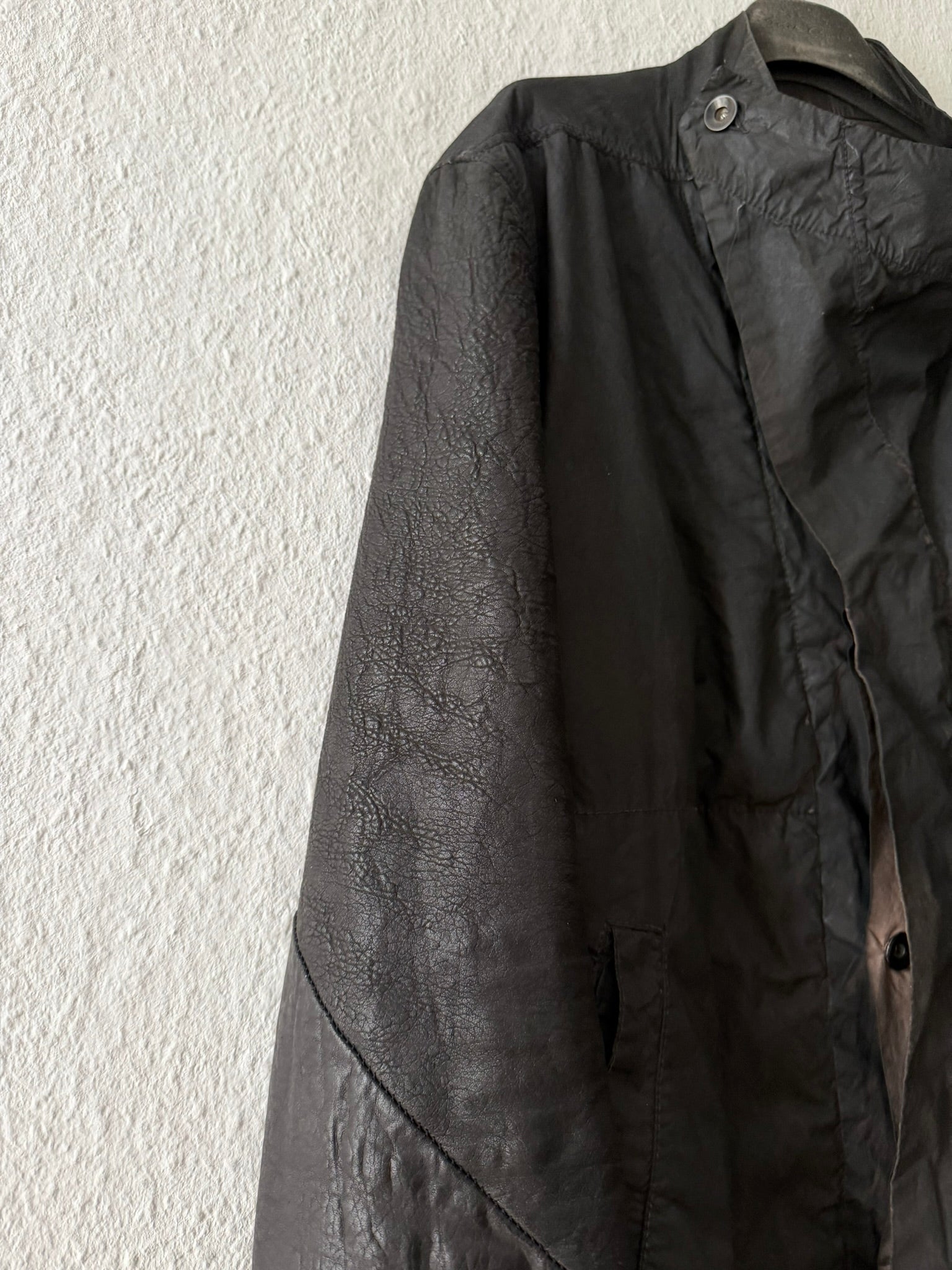 F/W 11 "LIMO" Waxed Mudcloth Slave Jacket w. Lamb Leather Sleeves Rick Owens