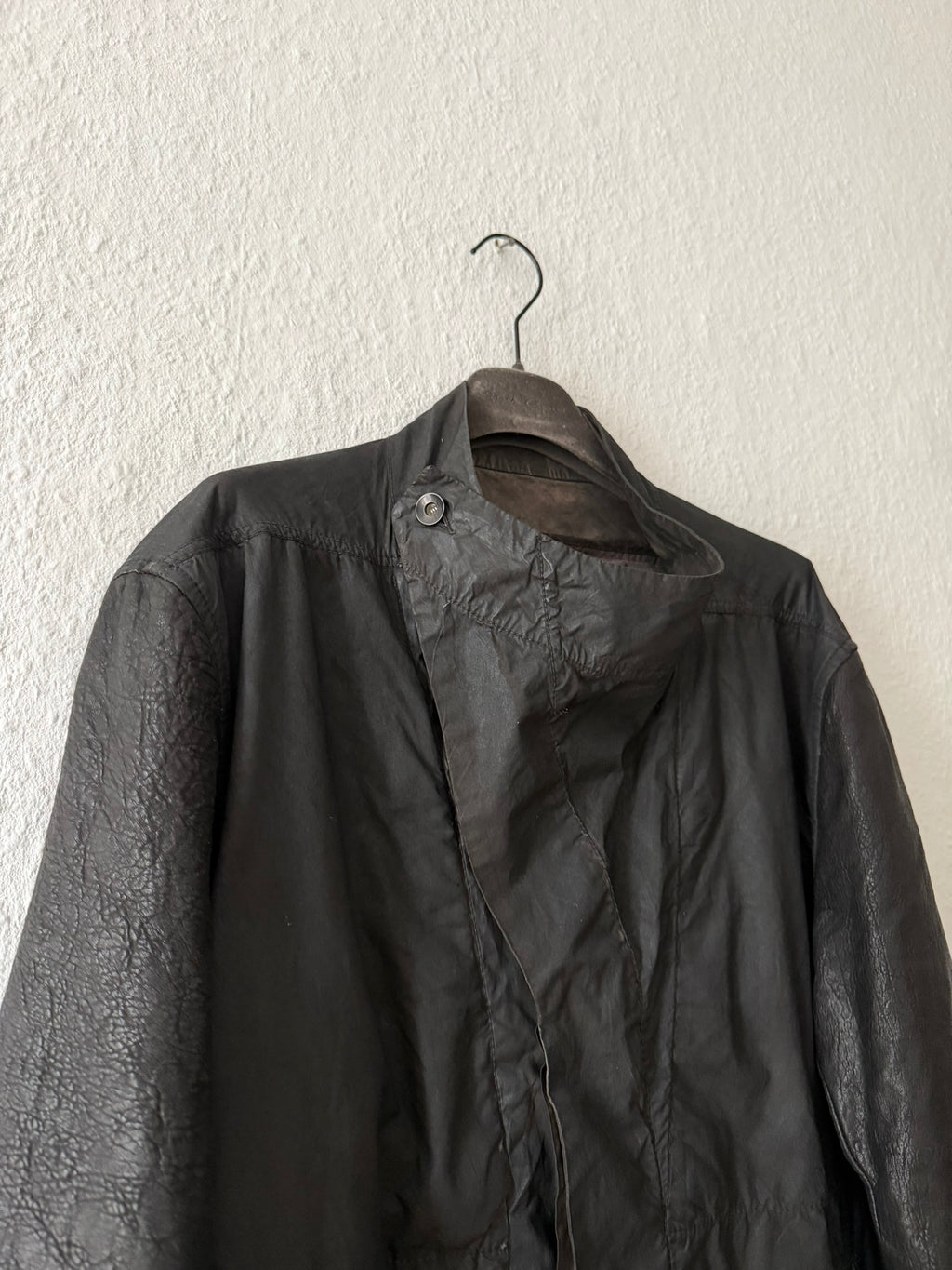 F/W 11 "LIMO" Waxed Mudcloth Slave Jacket w. Lamb Leather Sleeves Rick Owens
