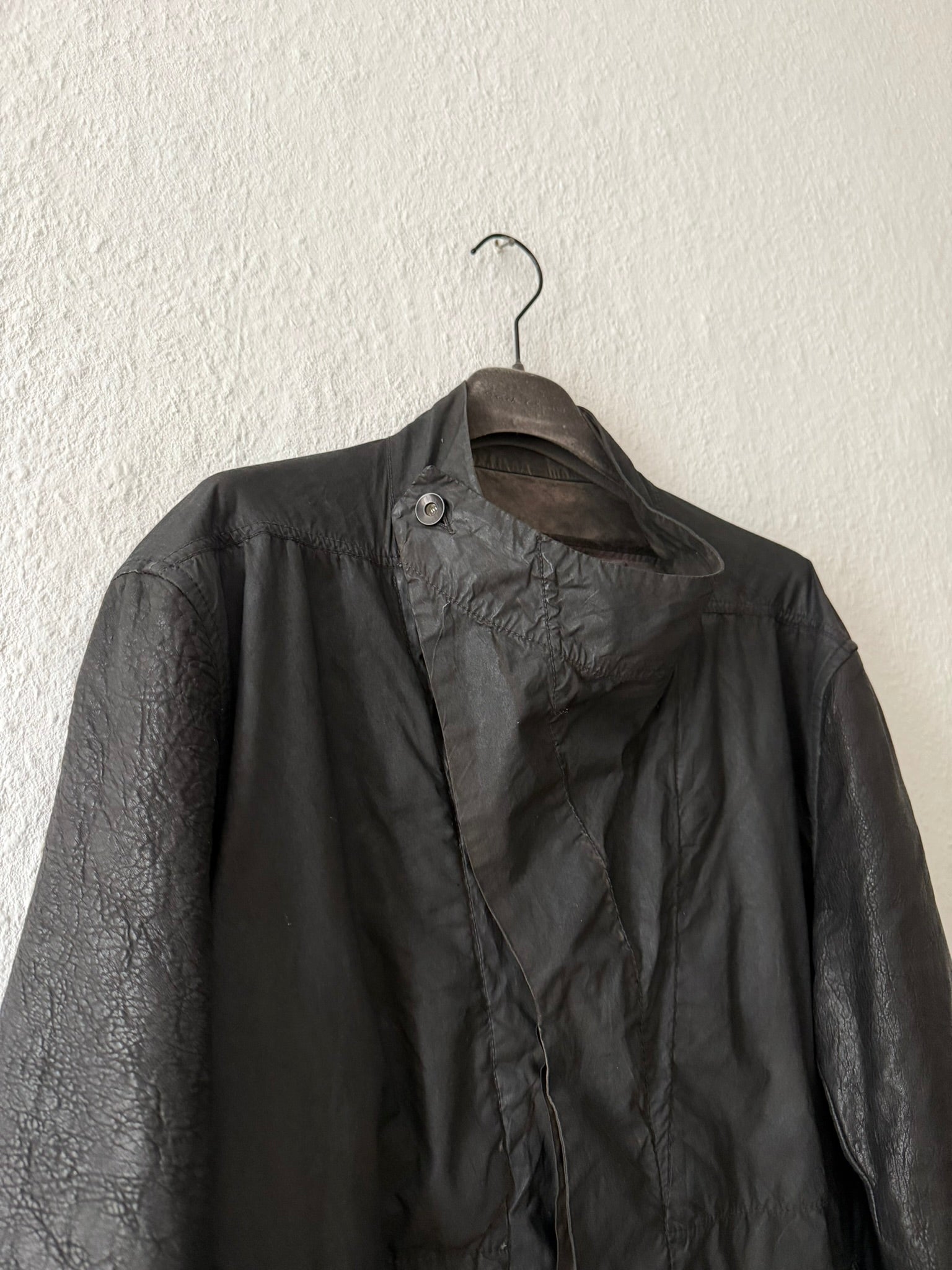 F/W 11 "LIMO" Waxed Mudcloth Slave Jacket w. Lamb Leather Sleeves Rick Owens