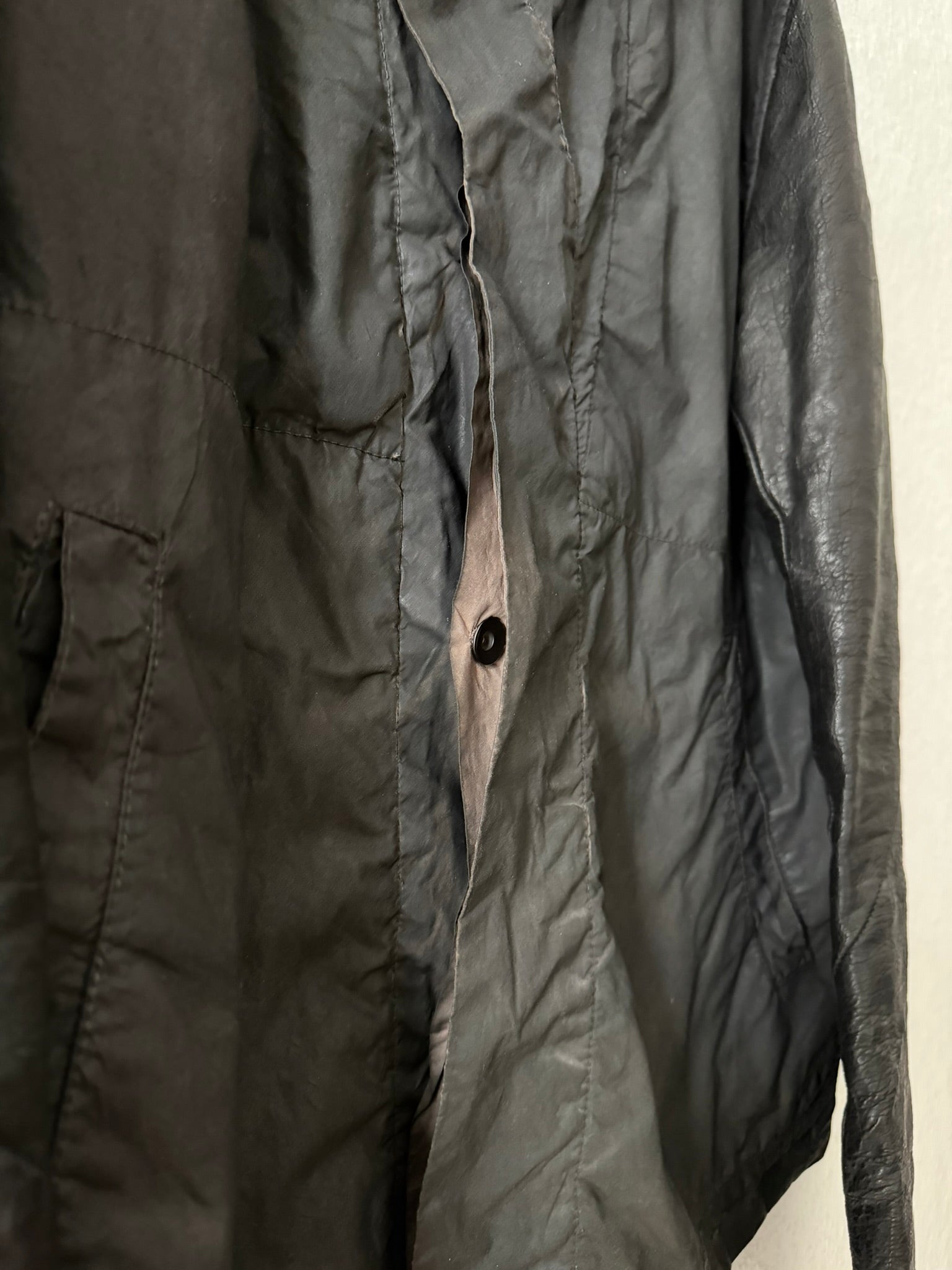 F/W 11 "LIMO" Waxed Mudcloth Slave Jacket w. Lamb Leather Sleeves Rick Owens
