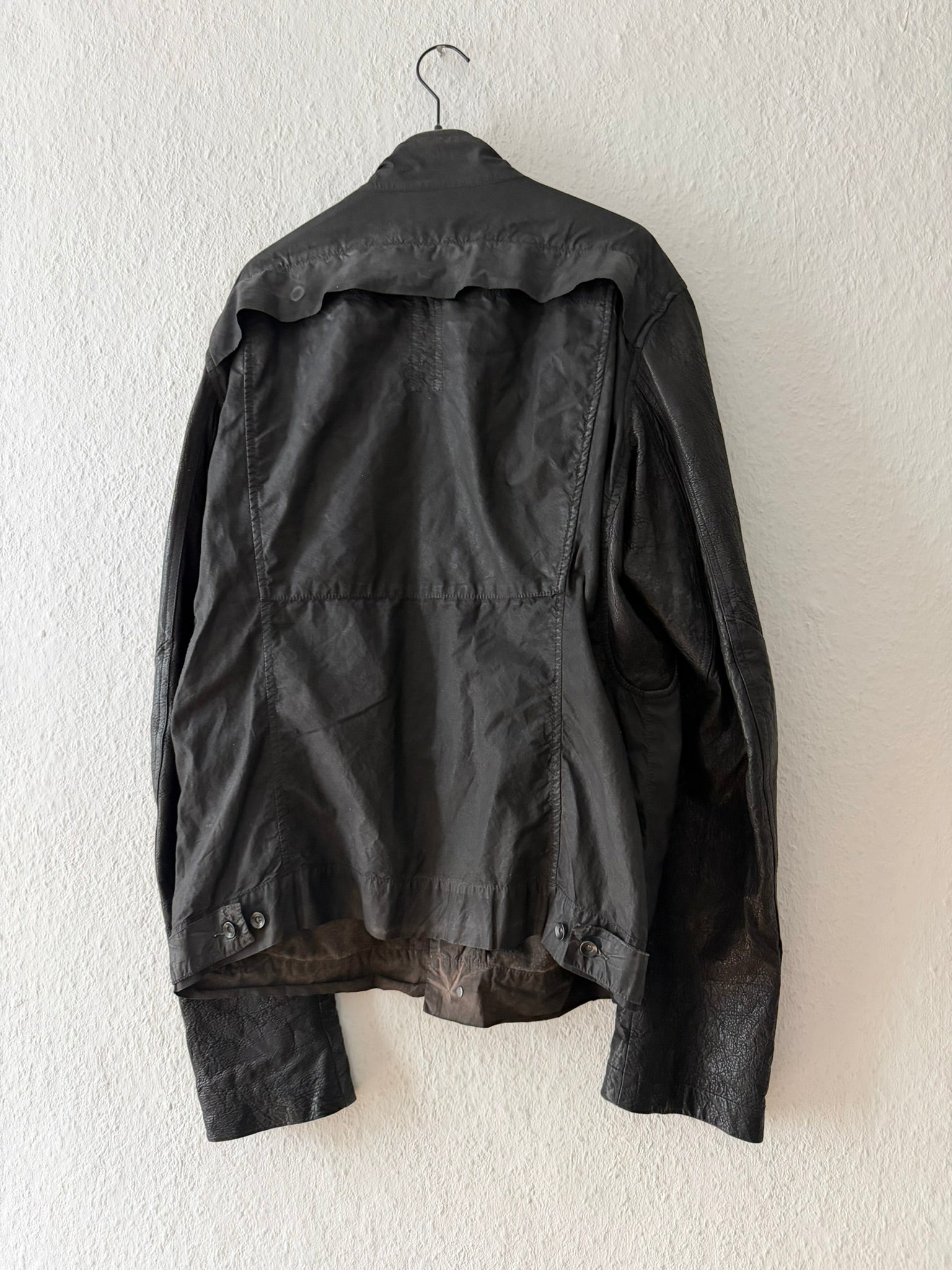 F/W 11 "LIMO" Waxed Mudcloth Slave Jacket w. Lamb Leather Sleeves Rick Owens