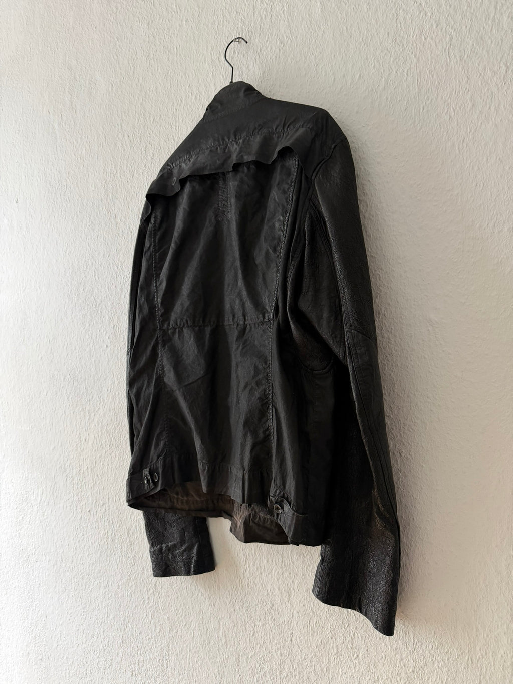 F/W 11 "LIMO" Waxed Mudcloth Slave Jacket w. Lamb Leather Sleeves Rick Owens