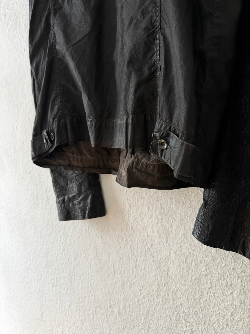 F/W 11 "LIMO" Waxed Mudcloth Slave Jacket w. Lamb Leather Sleeves Rick Owens
