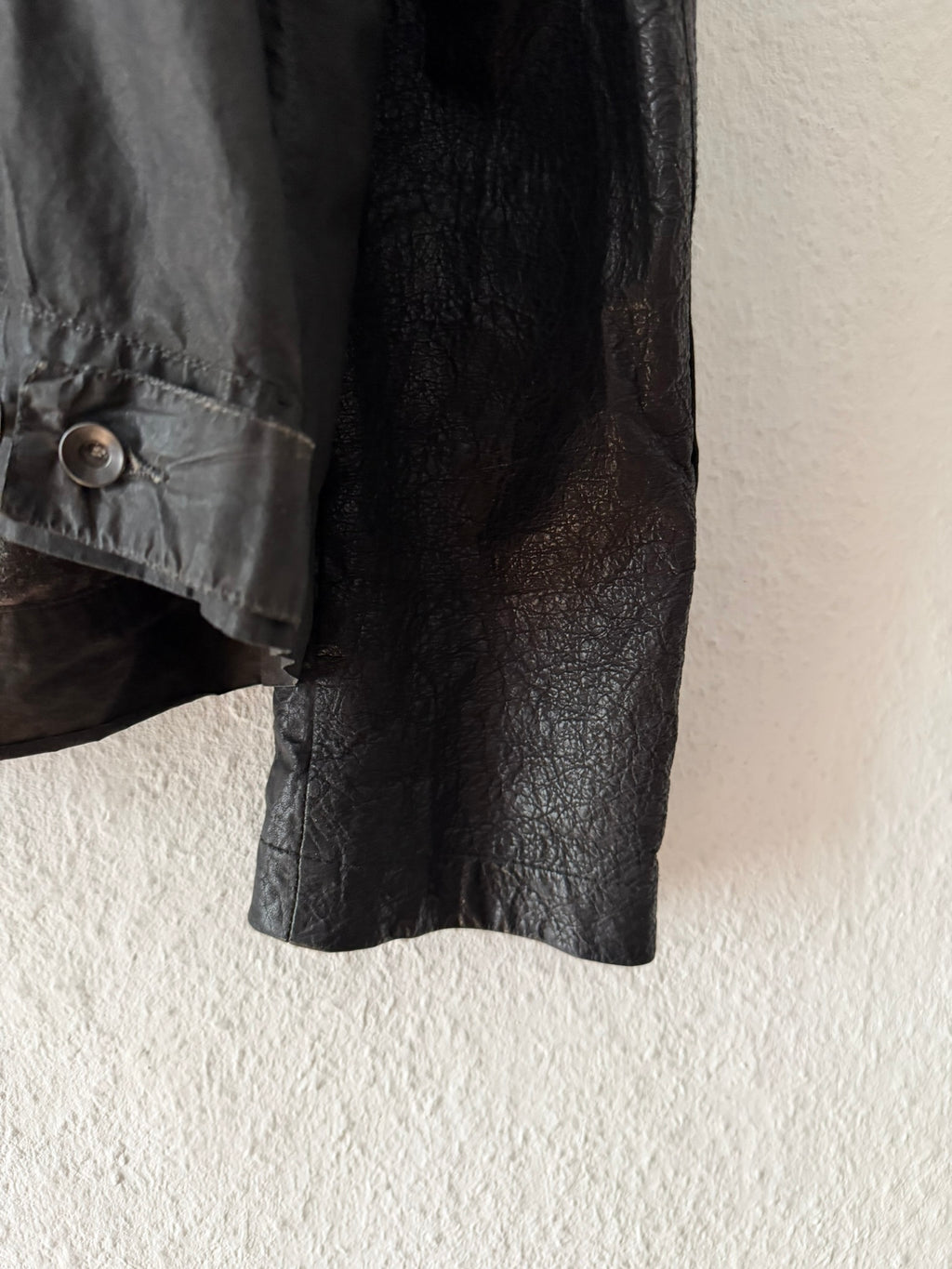 F/W 11 "LIMO" Waxed Mudcloth Slave Jacket w. Lamb Leather Sleeves Rick Owens