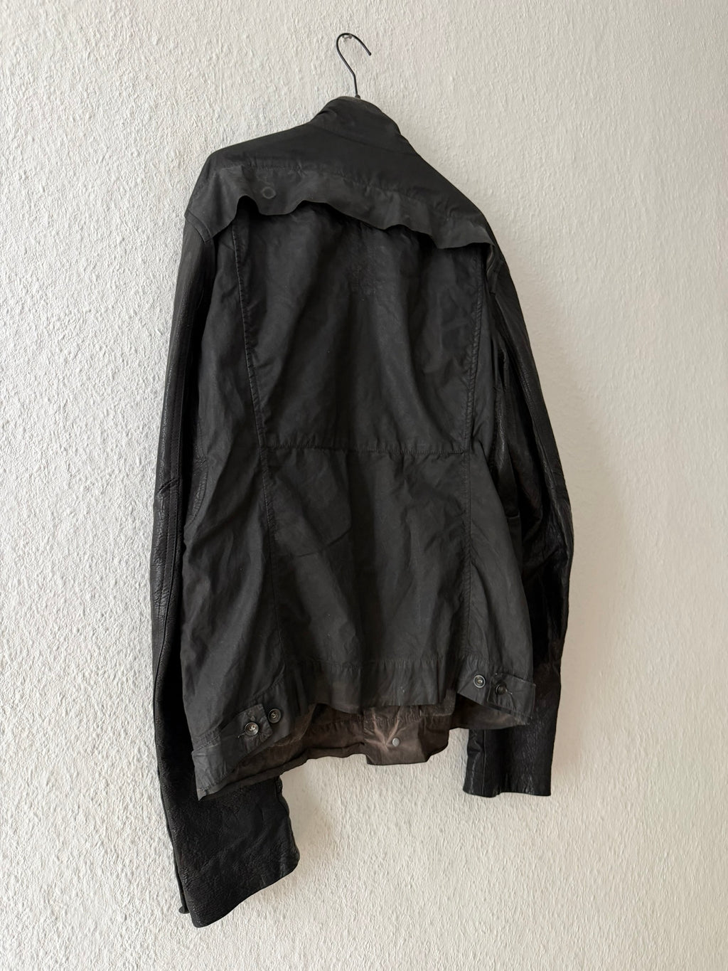 F/W 11 "LIMO" Waxed Mudcloth Slave Jacket w. Lamb Leather Sleeves Rick Owens